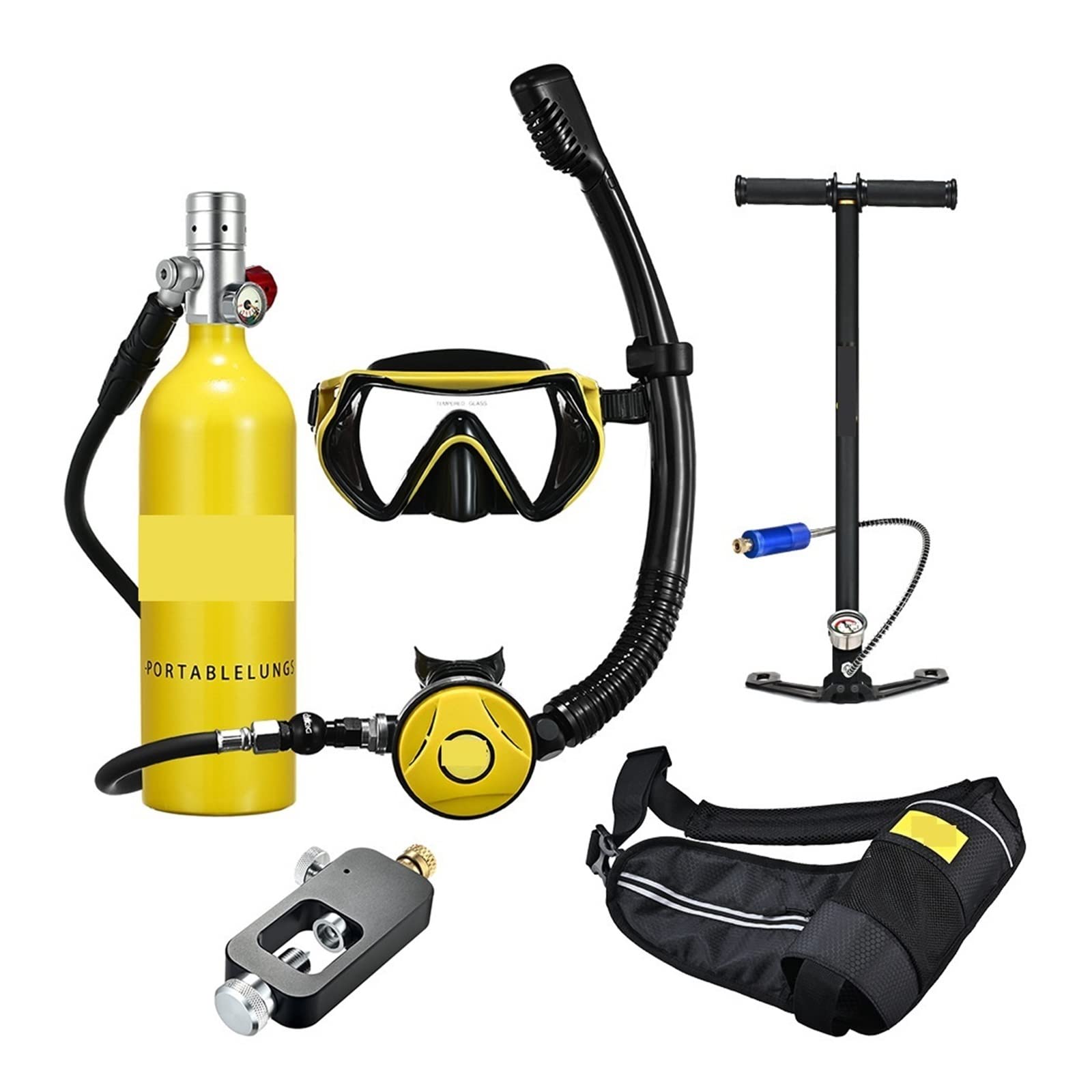 Portable Dive Cylinder, Snorkel Underwater Diving Rebreather Portable Deep Snorkeling Equipment(Silverhead in Yellow Bottle)
