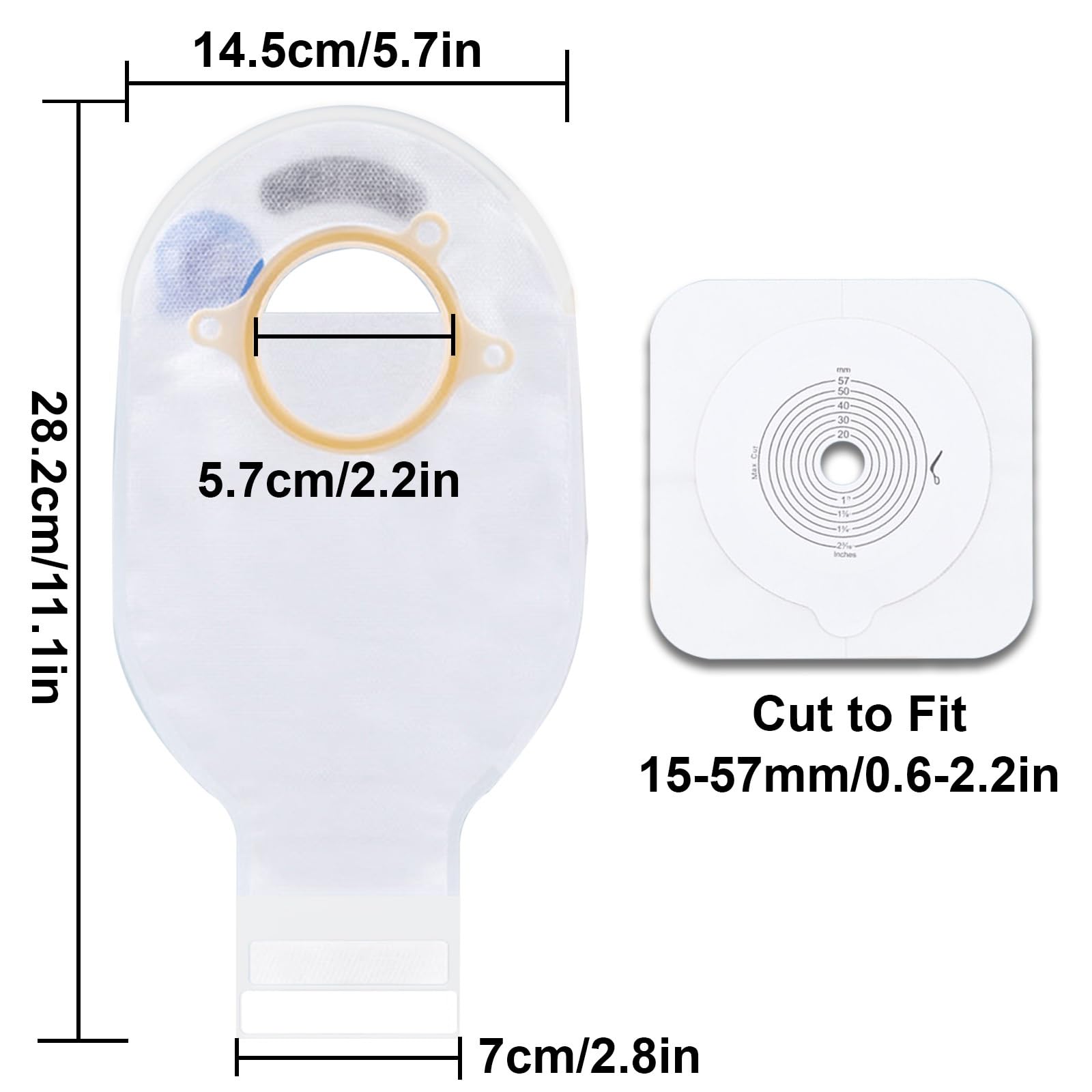 5 Sztuk Worków Stomijnych, Dwuczęściowy Zestaw do Pielęgnacji Stomii, Worki do Kolostomii/Ileostomii, Możliwość Dopasowania Rozmiaru 15-57 mm