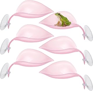 Reptile Leaf Resting Platform with Suction Cups Light Pink 6Pcs | Tree Frog Tank Leaf Decorations Frog Habitat Leaves for Geckos, Tortoise, Chameleons and Other Small Reptiles