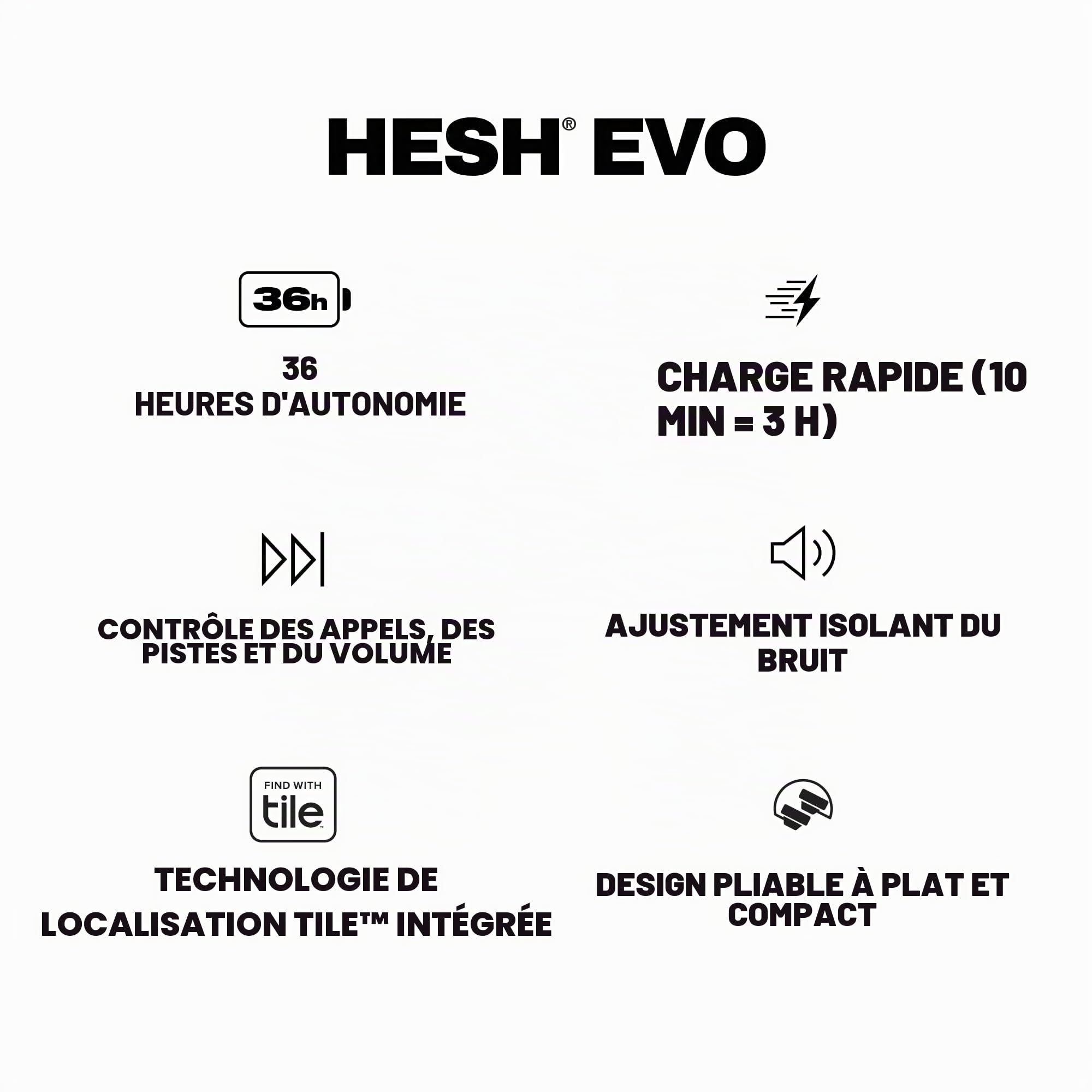Skullcandy Hesh Evo Casque Circum-Auriculaire Bluetooth sans Fil, Ajustement Isolant du Bruit, 36 Heures d’Autonomie, Conception Légère et Pliable - Noir