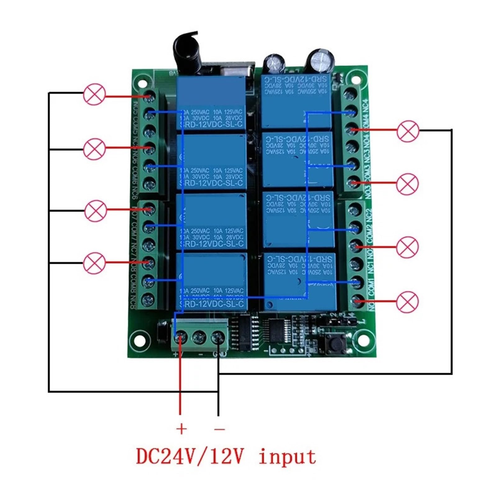 Interruttore Luce LED Con Telecomando Wireless A 8 Canali, DC 12V 24V, Uscita Relè 10A, Trasmettitore E Ricevitore RF Radio Segnale Stabile Controllo Preciso(DC12V-2)