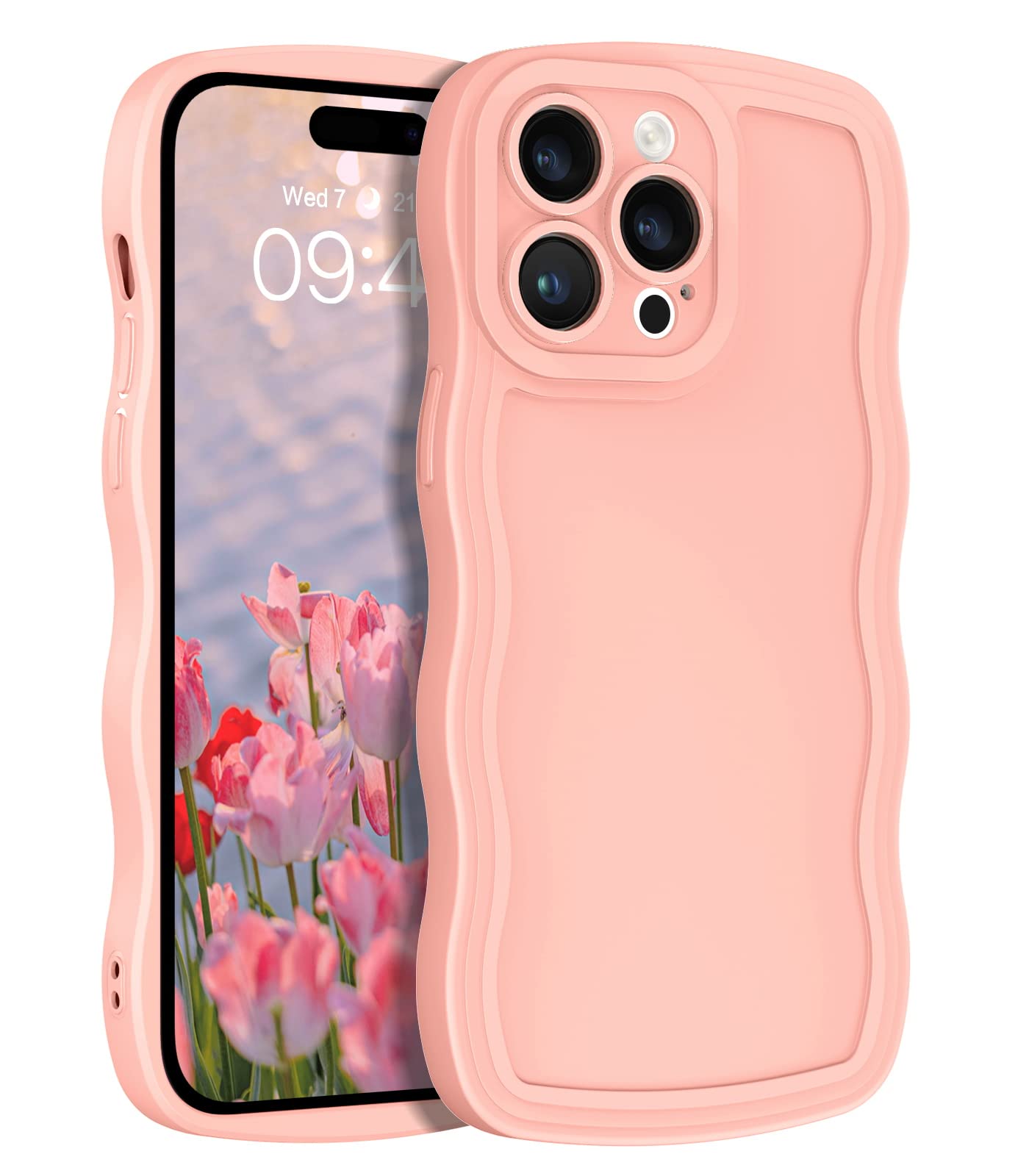 YINLAI Case for iPhone 14 Pro Max, Solid Color Wavy Edge, Slim Soft TPU Gel Rubber Phone Cover, Cute Curly Wave Frame Shape Bumper Women's Shockproof