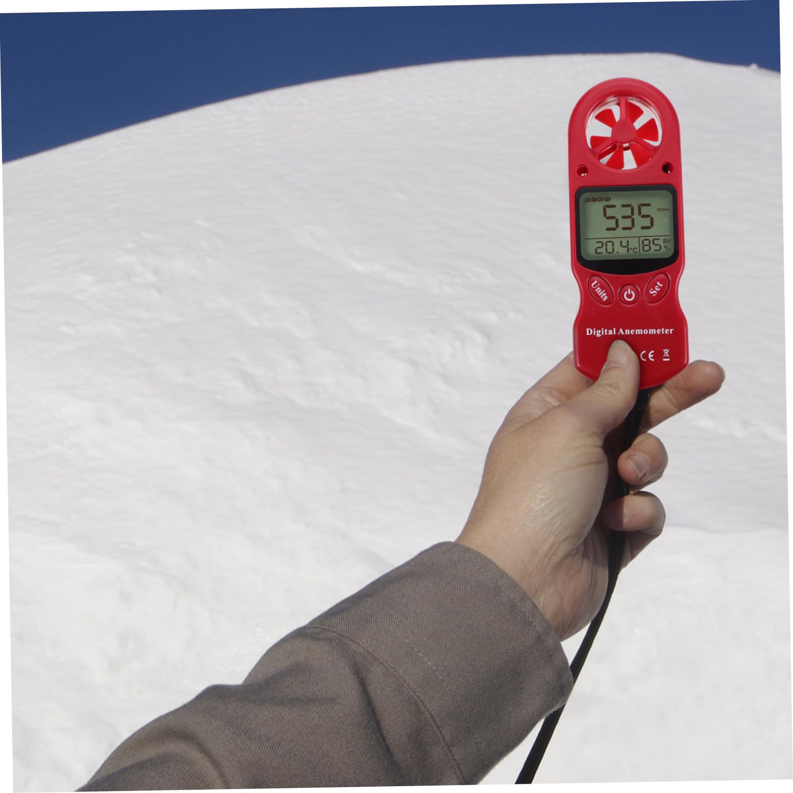 SOLUSTRE Anemómetro Digital Portátil con Termómetro E Higrómetro, Medición de Velocidad del Aire, Pantalla Lcd con Luz, para Aire Acondicionado y Ventiladores