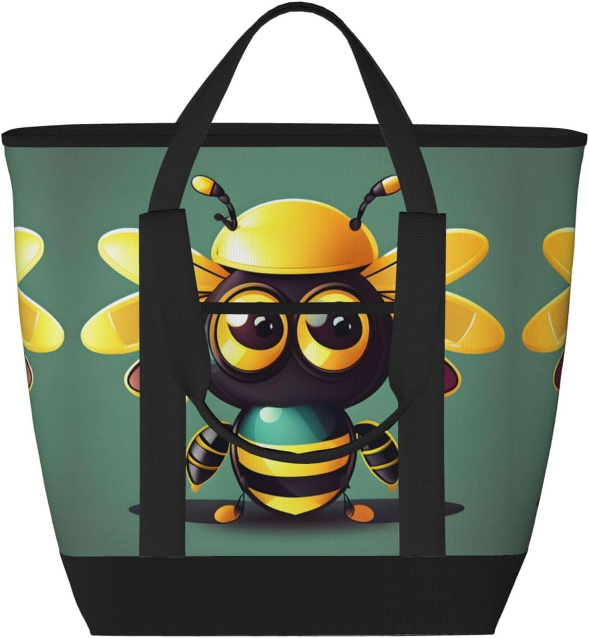 Cartoon Bee Print Large Capacity Insulated Cooler Bag,Shopper Bag,Travel Beach Reusable Grocery Bag For Adults