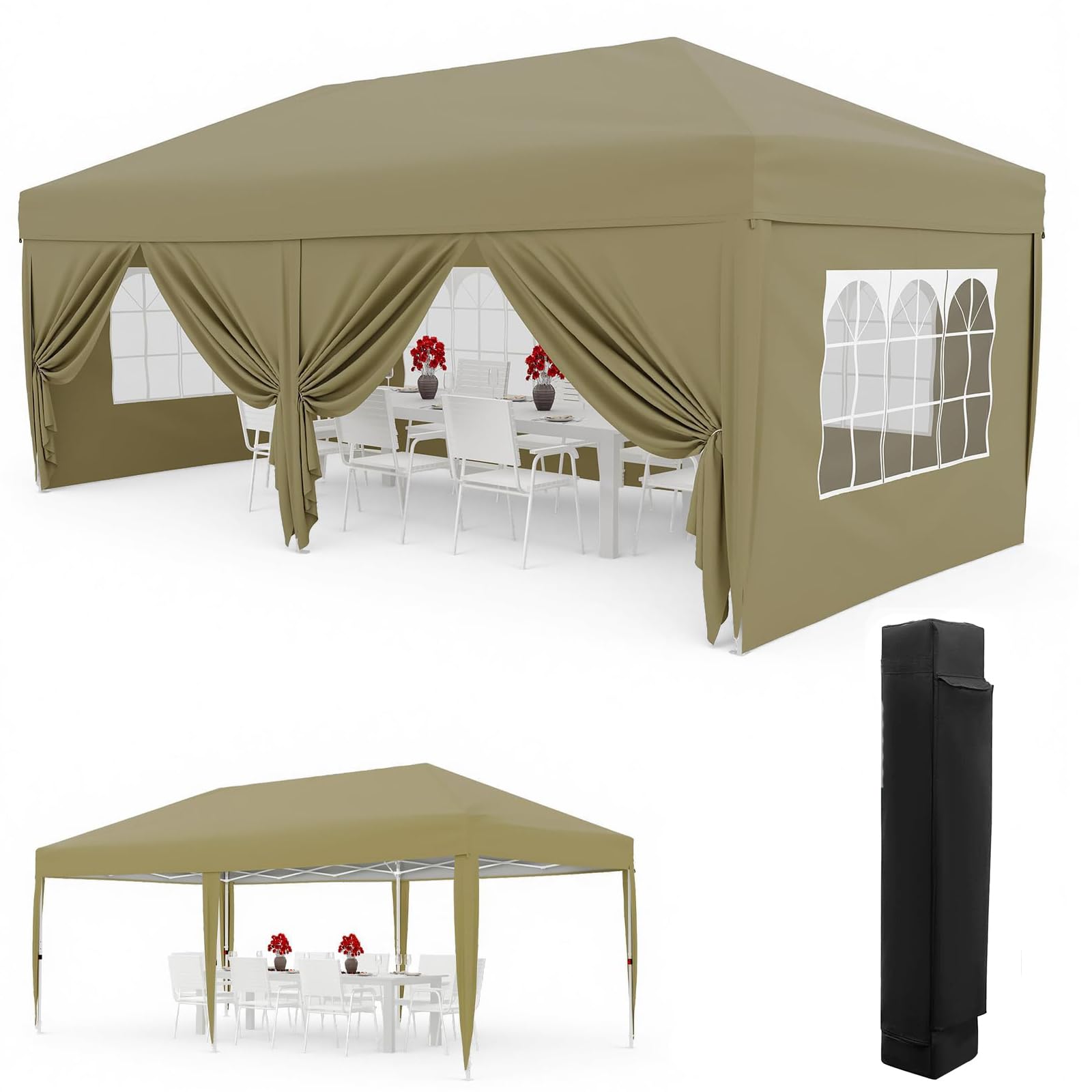 3x6m Pop Up Gazebo with 6 Side Walls, Heavy Duty Market Canopy Tent