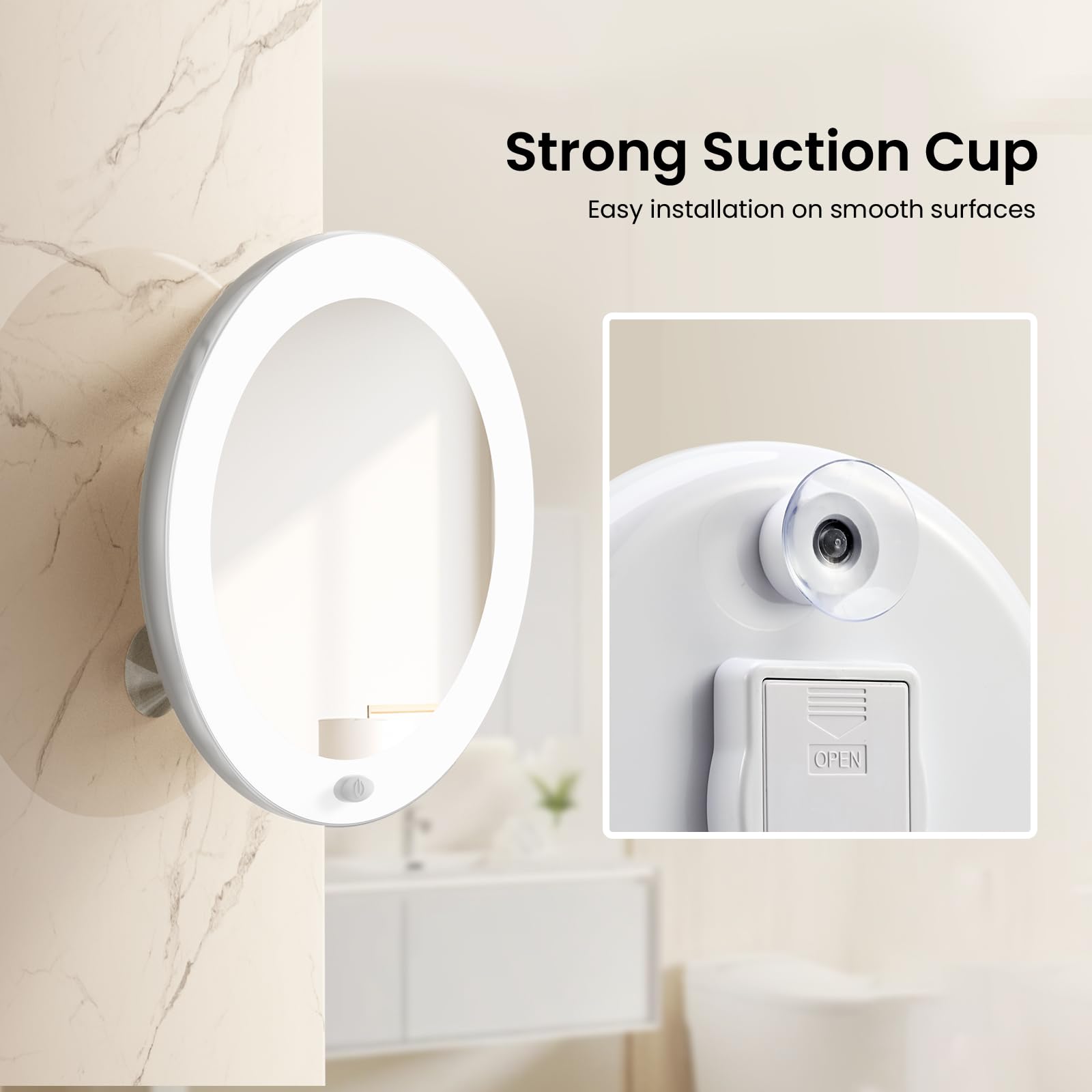 EMKE Specchio con ingrandimento a LED, specchio compatto con luci, specchio ingranditore 5X con ventosa, specchio cosmetico da doccia, specchio portatile per trucco per viaggi, trucco, rasatura