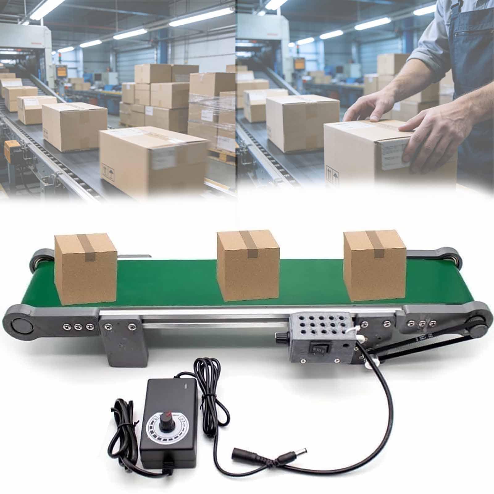 AYCDL Adjustable Electric Desktop Conveyor Belt with 0-167RPM Speed, Durable Design, Forward/Reverse/Pause Functions, Ideal for Packaging, Factories & Home Use,10X50cm