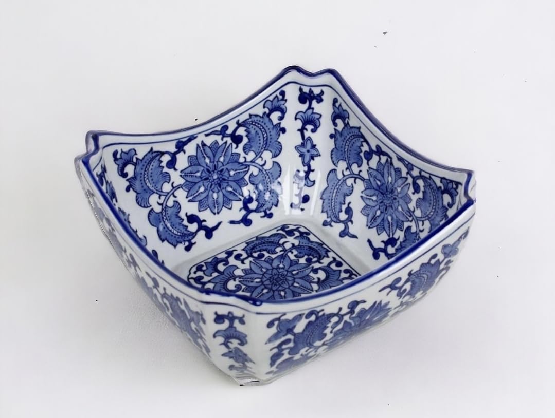 Festcool Blue and White Square Octagon Serving Bowls, Salad Bowls, Fruit Bowls Chinoiserie Bowl (9")