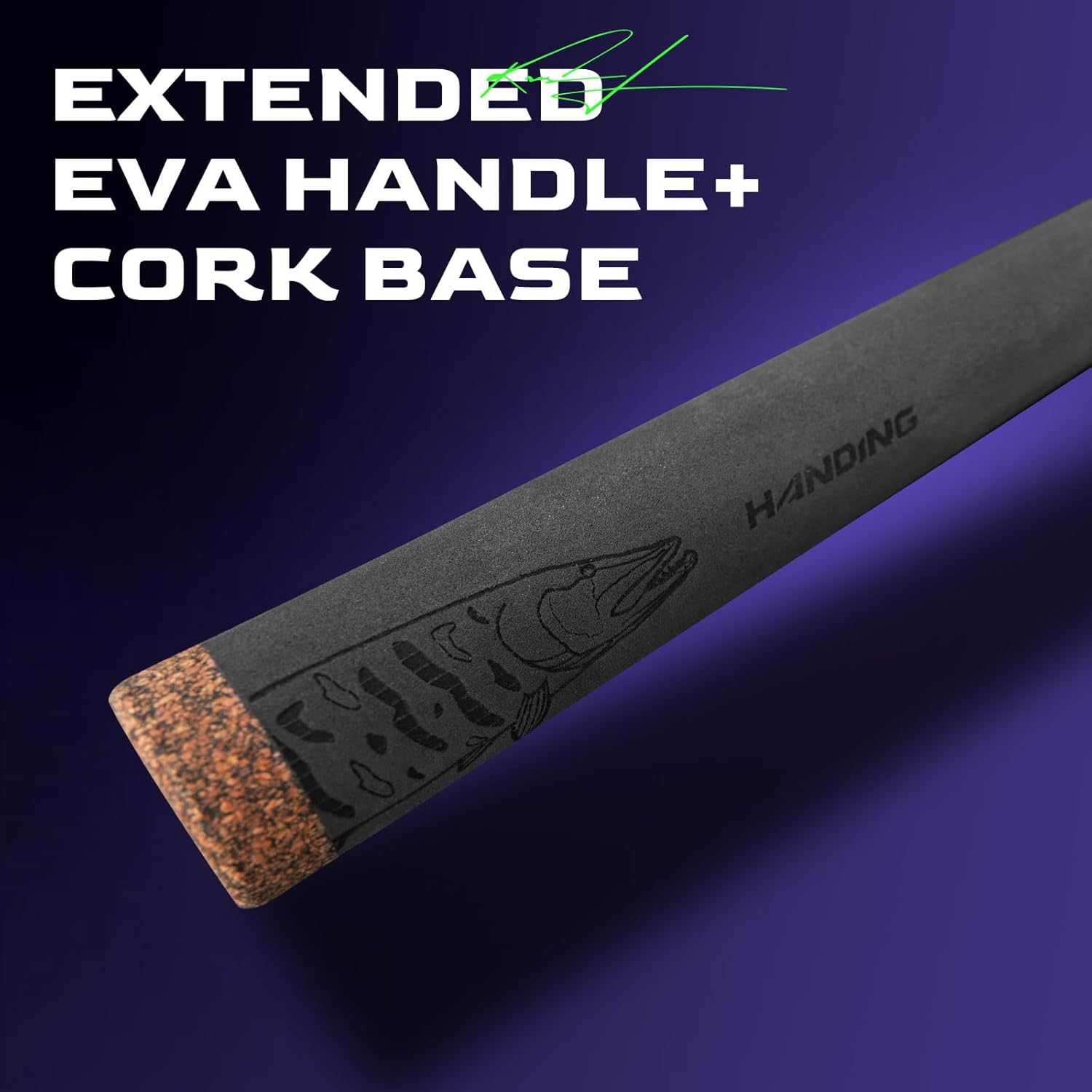 HANDING M1 Pike Heavy Fishing Rod Musky Rod 2-Piece Casting Rod with 30+24T Carbon Seaguide RA Guides Extended EVA Handle and Cork Base for Northern Pike Muskie Catfish Striped Bass Snook Skipjack