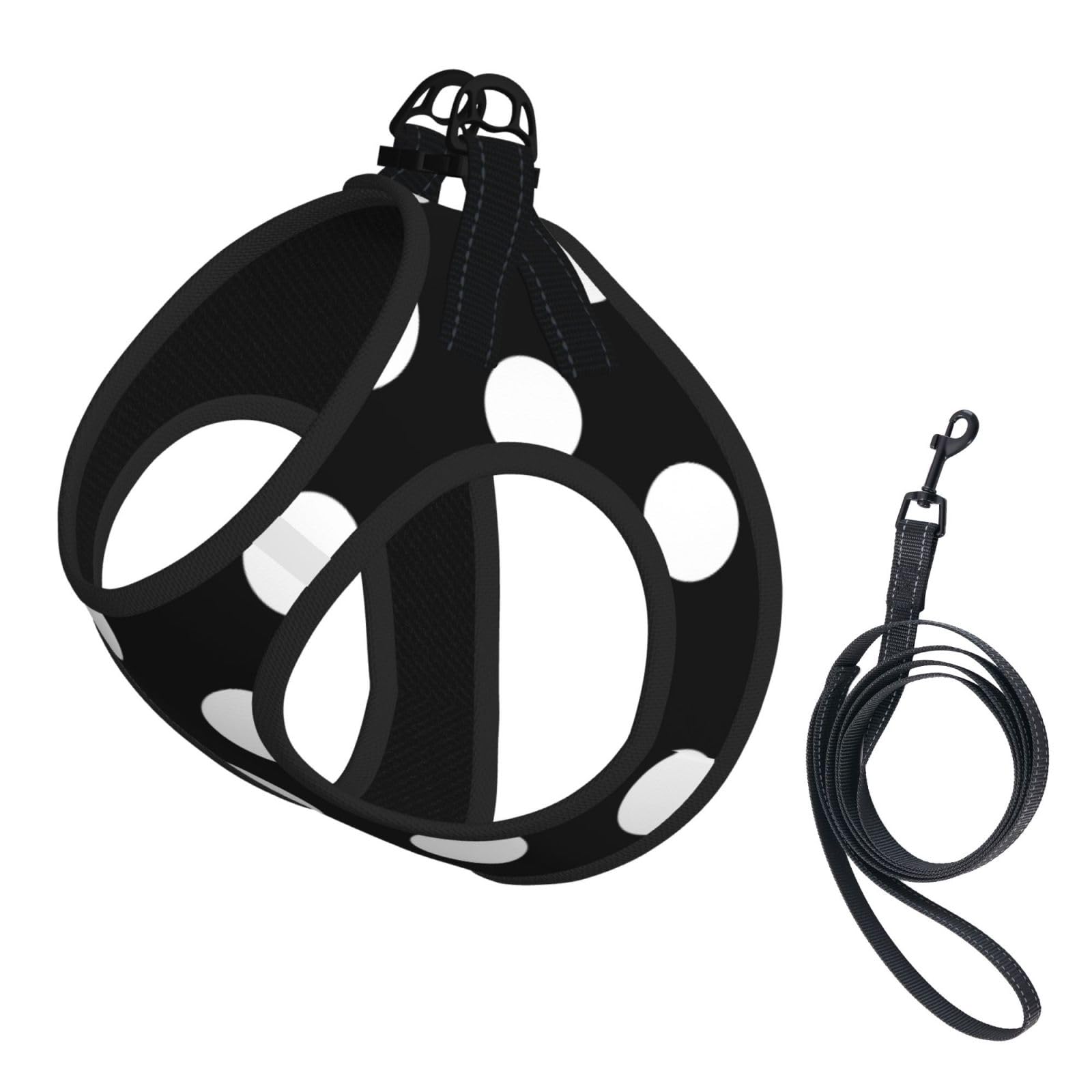 Xiso Ver Black and White Polka Dot Print Dog Harness and Leash Set No Pull Reflective Adjustable Step-in Puppy Pet Vest Harnesses for Small Medium