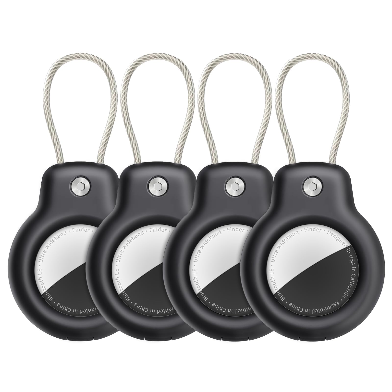 for AirTag Holder Case with Keychain, Air Tags-4 Pack for Apple Air Tag Holder with Wire Cable Lock Key Ring Chain Air Tagholder Accessories for GPS Item Tracker Kids,Keys,Luggage