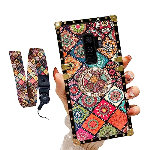 Image of for Samsung Galaxy S9 Plus Phone Case with Ring Stand & Lanyard Girls Women Bohemian Psychedelic Colorful Retro Boho Mandala Shockproof Protective Cover
