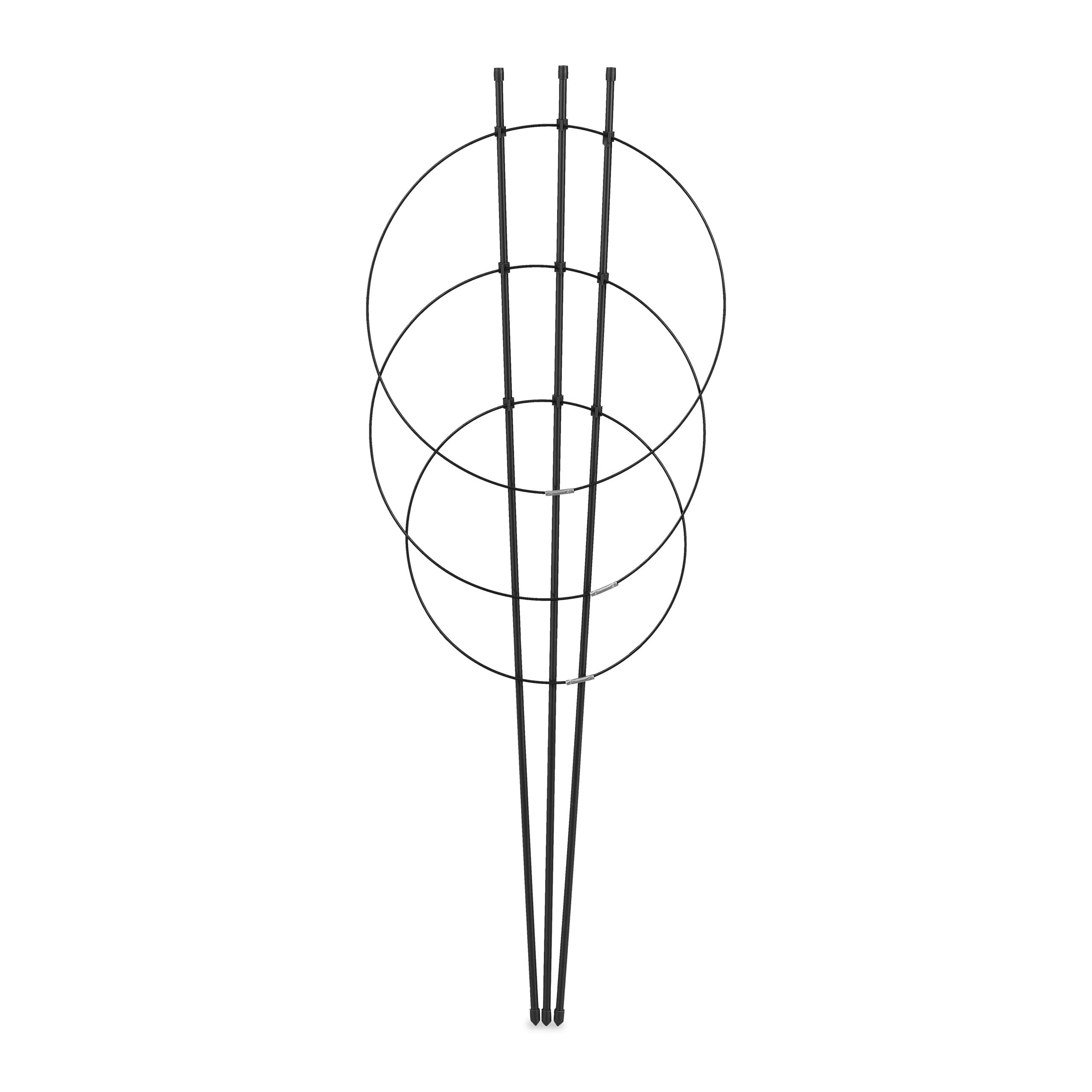 Relaxdays Zestaw 6 podpórek do roślin pnących, metal i tworzywo sztuczne, wysokość 76 cm, 3 regulowane pierścienie, podpórka dla roślin pnących, czarna