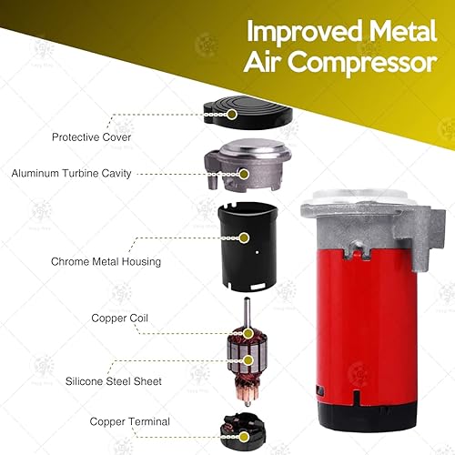 Miniatura 3 de VaygWay Bocina de aire de trompeta única de 12 V – Kit de compresor de bocina de tren de aire de una sola trompeta de 150 dB, relé de bocina de aire