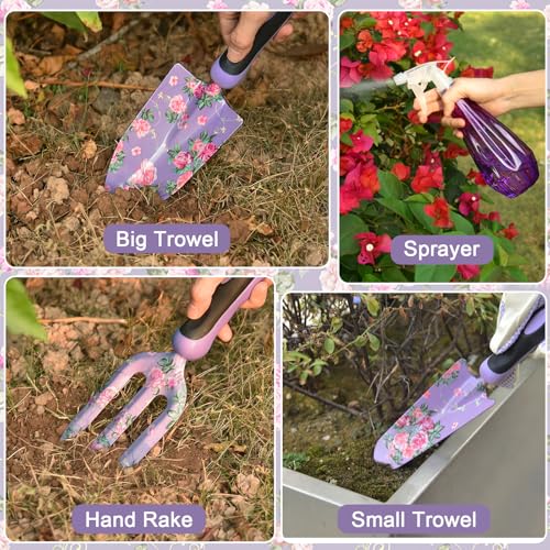 Gardening Tools, WisaKey 10 Piece Heavy Duty Purple Garden Tools Set with Non-Slip Ergonomic Handle, Durable Fashion Garden Tool Organizer HandBag, Ideal Gardening Hand Tools Gardening Gifts for Women - Image 4