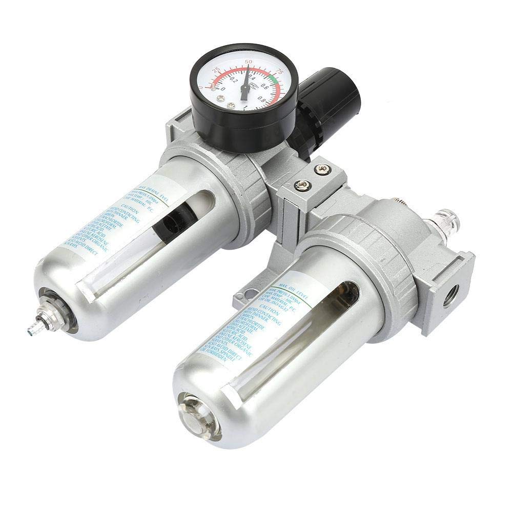 Filtro de aire comprimido Regulador Lubricador Combo 1/4" 3/8" 1/2" Filtro de aire neumático Regulador de presión Separador de trampa de agua/aceite con manómetro (1/4"), Combinación de tratamiento