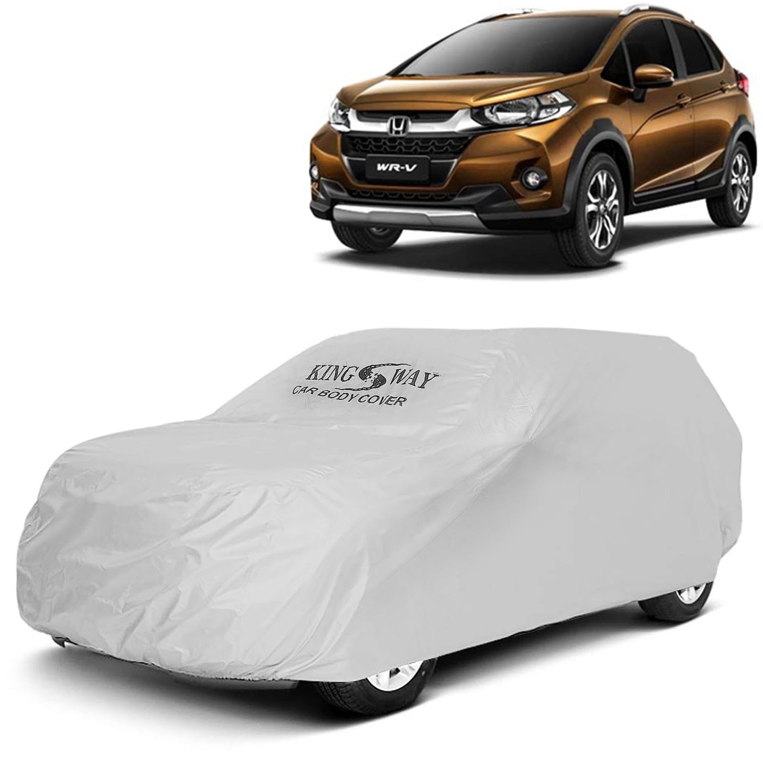 KINGSWAY® WRV Car Body Cover Dustproof for (Year 2020 to 2023) All Model, Compatible with Honda WRV Car Cover, Comes with Bird Droppings, Scratch, UV and Paint Protection, Silver Matty