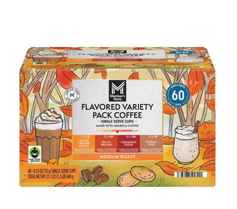 Fall Flavored Coffee Pods Variety Pack, 60 Count – Salted Caramel Mocha, Pecan Praline, Cinnamon Sugar, Vanilla Chai