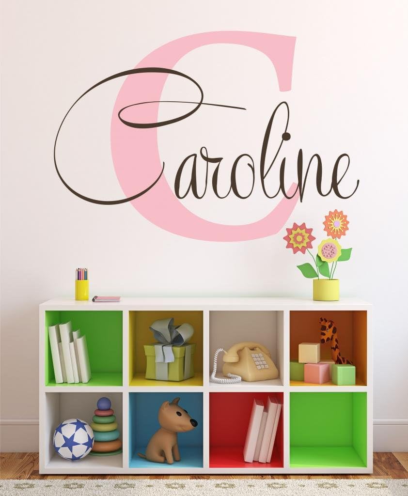 Girls Custom Name and Initial Wall Decal Sticker, 28" W by 19" H Girls Name Wall Decals, Wall Decor, Personalized, Girls Decor, Girls Nursery, Girls Bedroom, Plus Free White Hello Door Decal