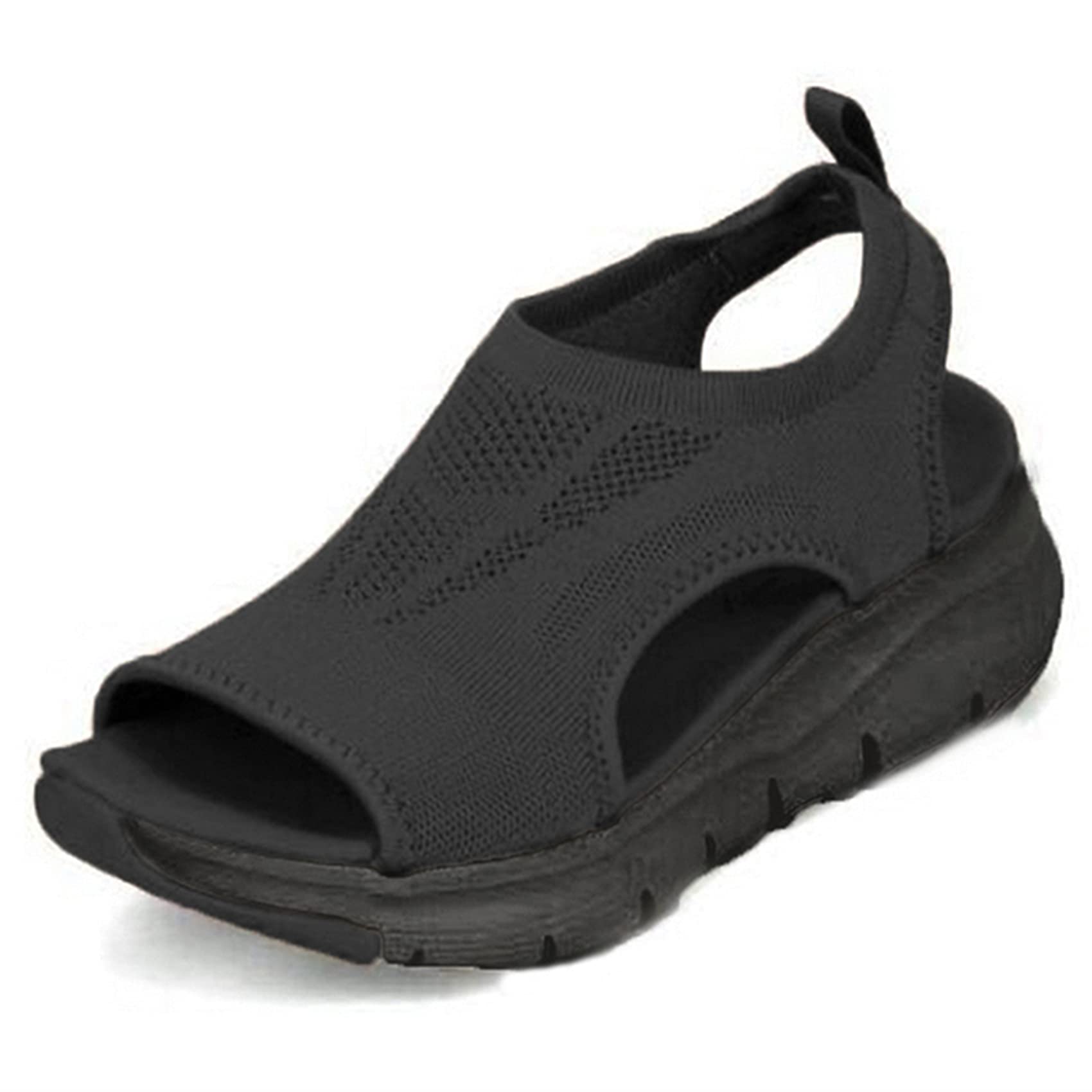 Riyueyi Women's Black Sandals For Casual Summer Washable Slingback Orthopedic Slide Sport Sandals ​Gradation Thick Bottom Fish Mouth Beach Sandals Comfy Thick Bottom Sports Knit Sandals,,Us8/Eu40