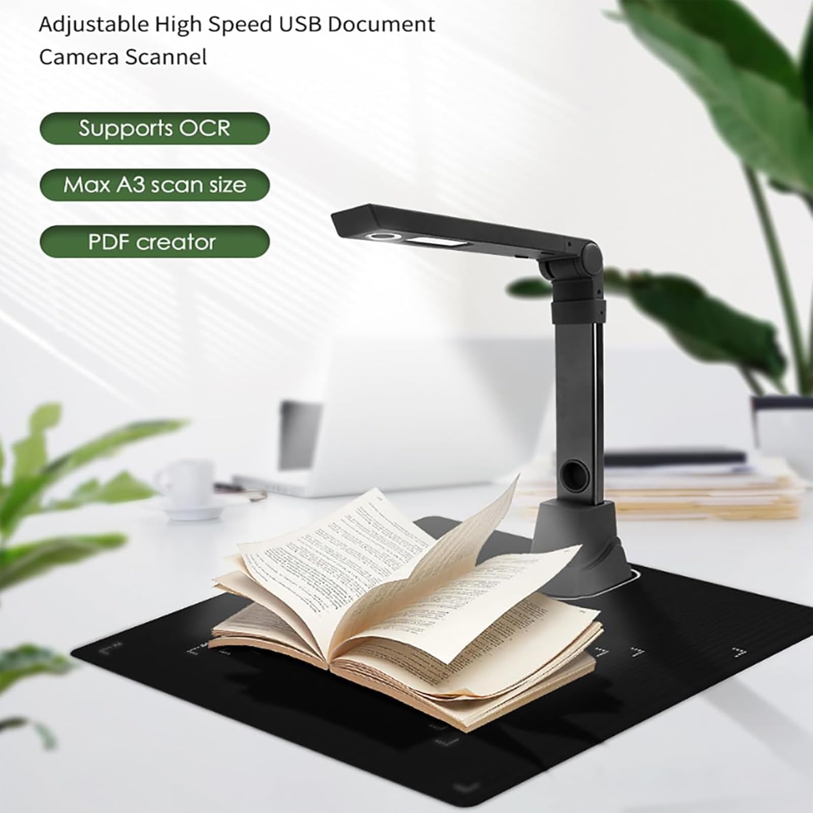 Scanner per documenti con OCR, HD Overhead Book Scanner con display in tempo reale, scanner portatile per ufficio, scuola e affari