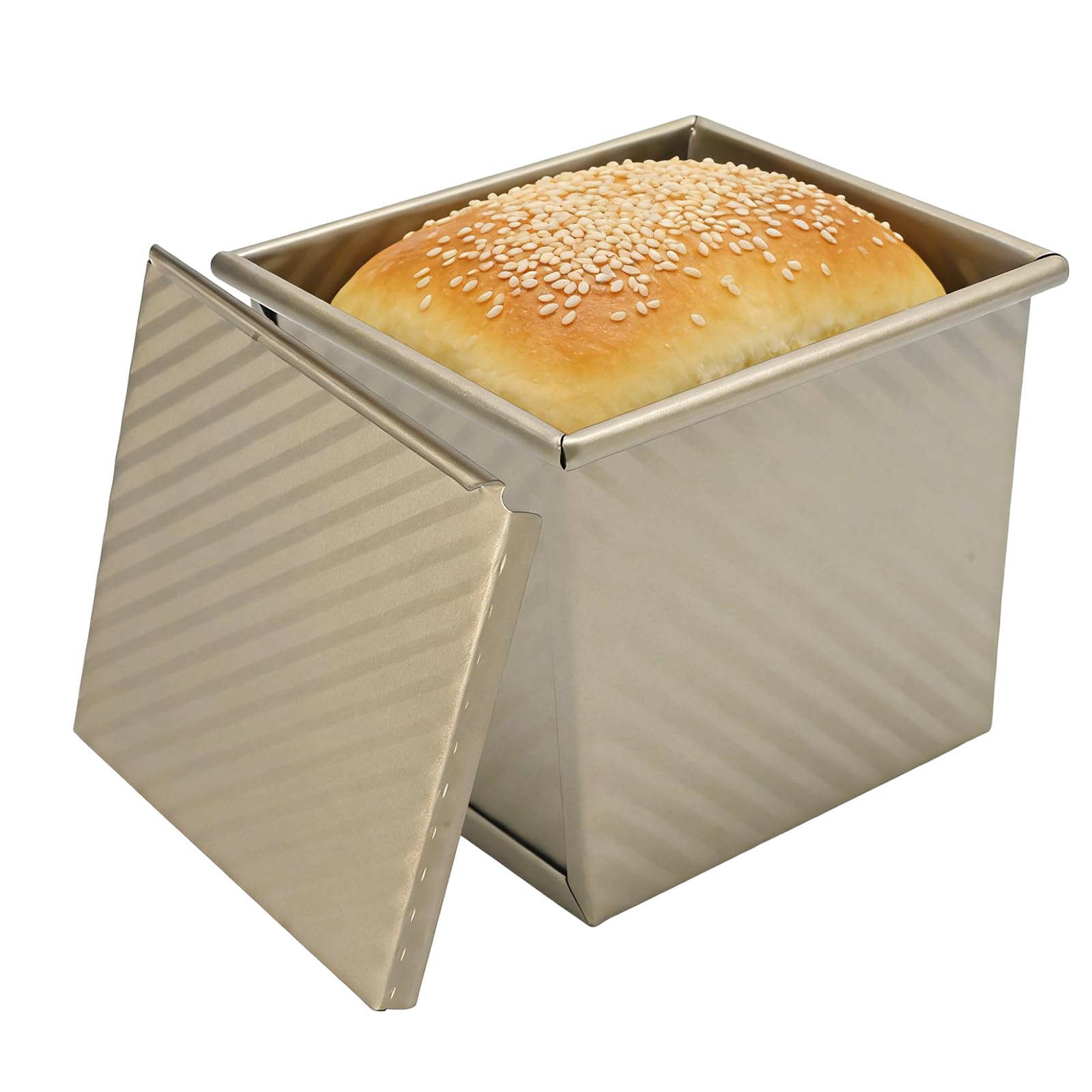 MospdyGear ​11.5x10x11cm Mini Pullman Loaf Pan, Corrugated Non-Stick Toast Box with 0.55lb Dough Capacity, Ideal for Toast & Baking