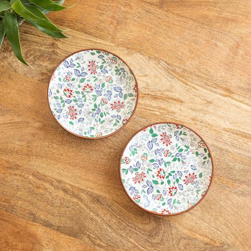 Image of ExclusiveLane 'Spring Garden' Handcrafted Ceramic Quarter Plates Small Side Snack Plates (Set of 2, Microwave Safe, Dishwasher Safe)