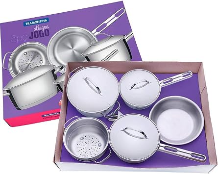 Jogo de Panelas Tramontina Allegra 5 Peças Inox Fundo Triplo