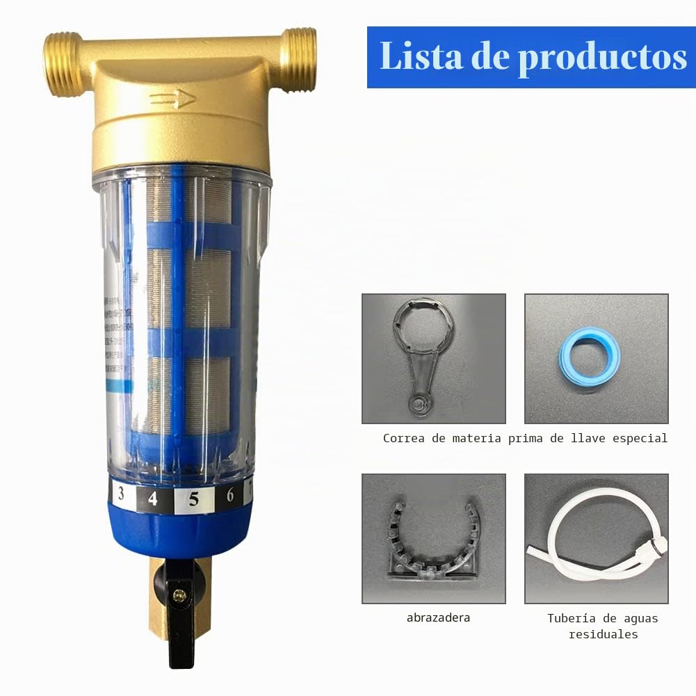 Filtro de sedimentos giratorio de 40 micrones, filtro de agua de sedimentos reutilizable Roscas externas Prefiltro de agua Filtro de sedimentos para agua de pozo (3/4" Male Thread)