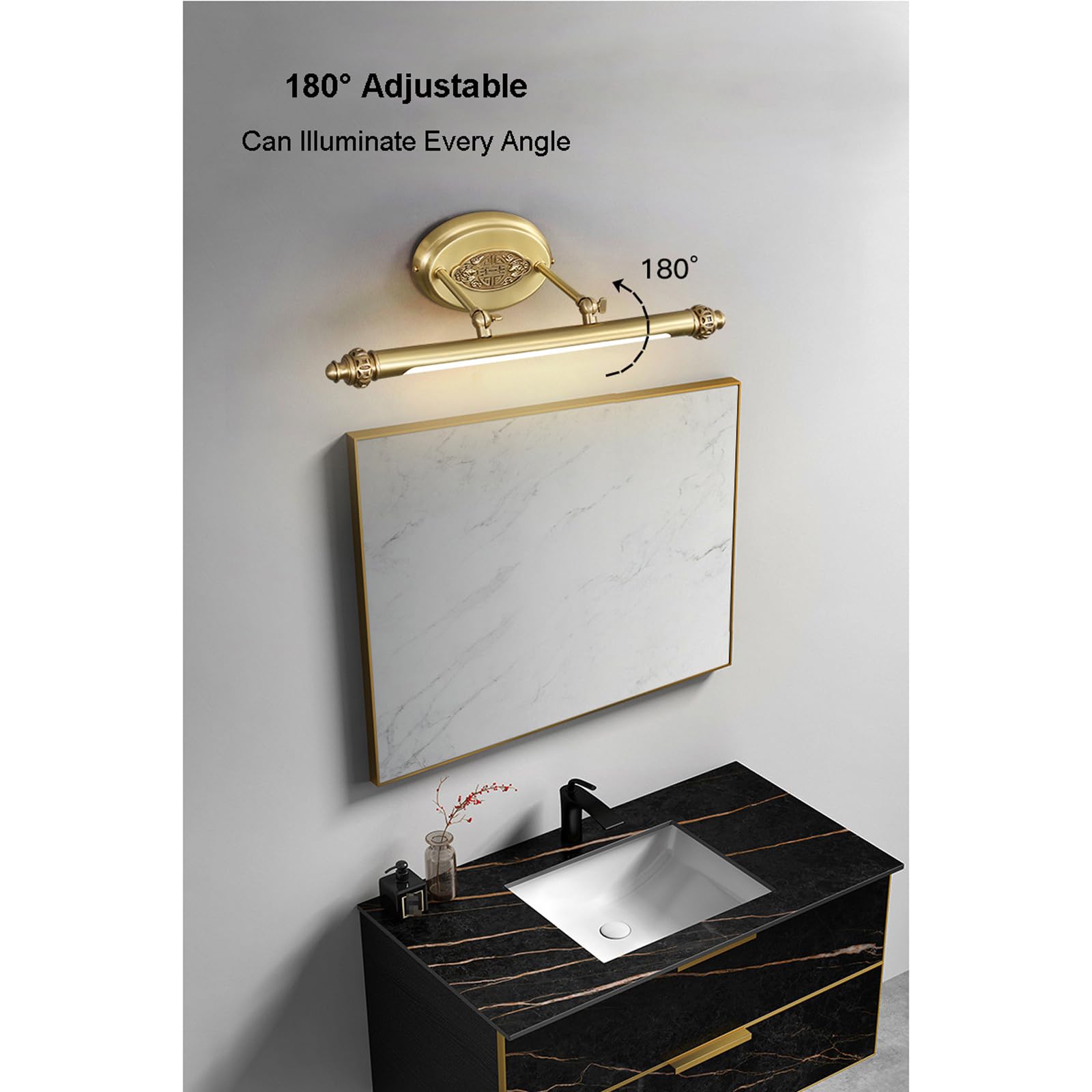 Lampada da toeletta a LED in ottone con paralume per PC Illuminazione da bagno dimmerabile su specchio Lampada da quadro con opere d'arte retrò Lampada da parete regolabile a 180°