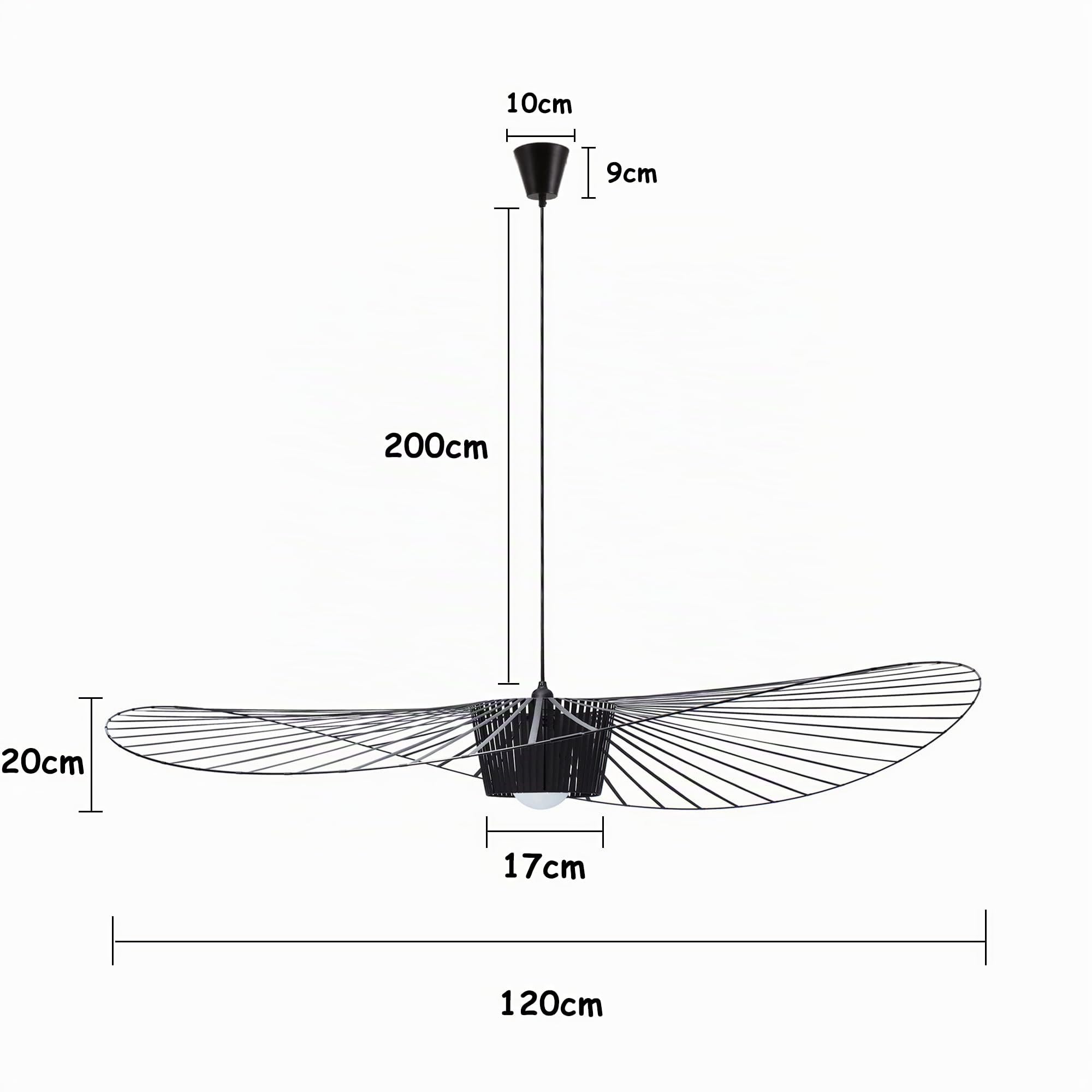 Lampadario a Sospensione Nero Lampadari Moderni Applica a Camera Da Letto, Soggiorno, Cucina, E27 Base, Massima Potenza 42W (120 CM)