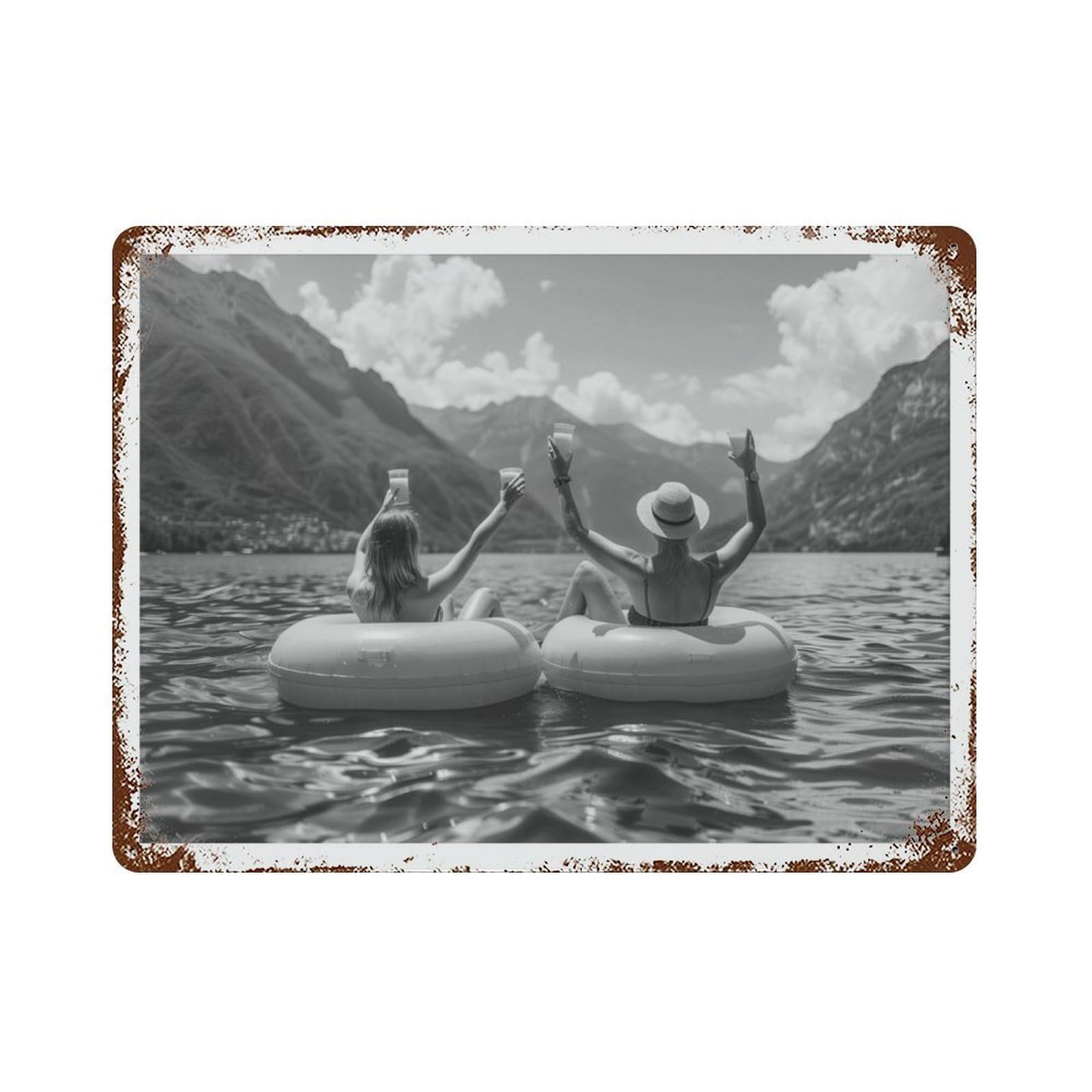 xiaoxiaoshen Lake Cocktail Vintage Black And White Wall Decor Art Metal Tin Poster Modern Home Decor Art Home Bar Shop Decorations Vintage Sign 30x40cm
