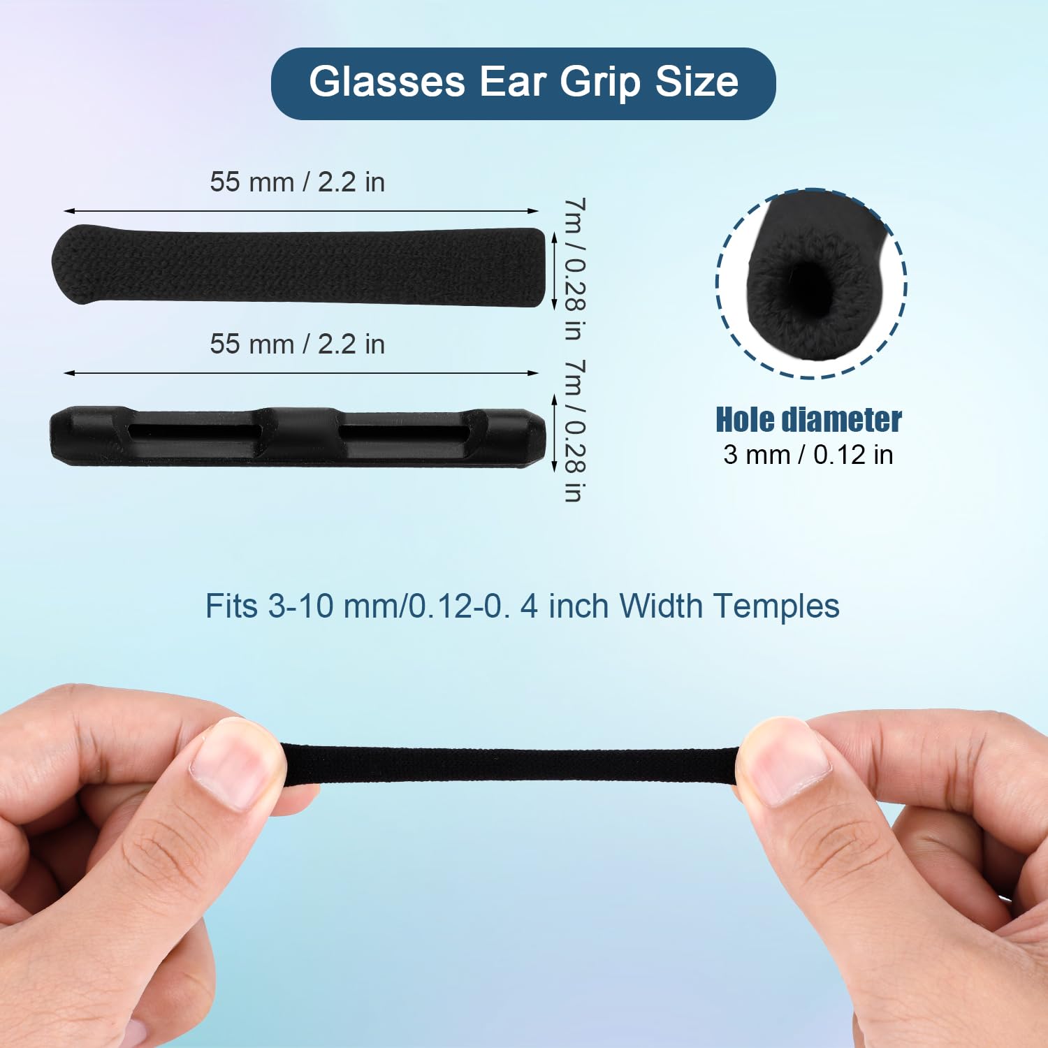 Condition photo showing New/Like New for 5 Pairs Eyeglass Ear Cushions, Knitted Glasses Arm Cover & Silicone Temple Covers, Anti-Slip Eyeglass Temple Pads Glasses Arm Sleeves for Sunglasses Glasses Reading Glasses (Black)