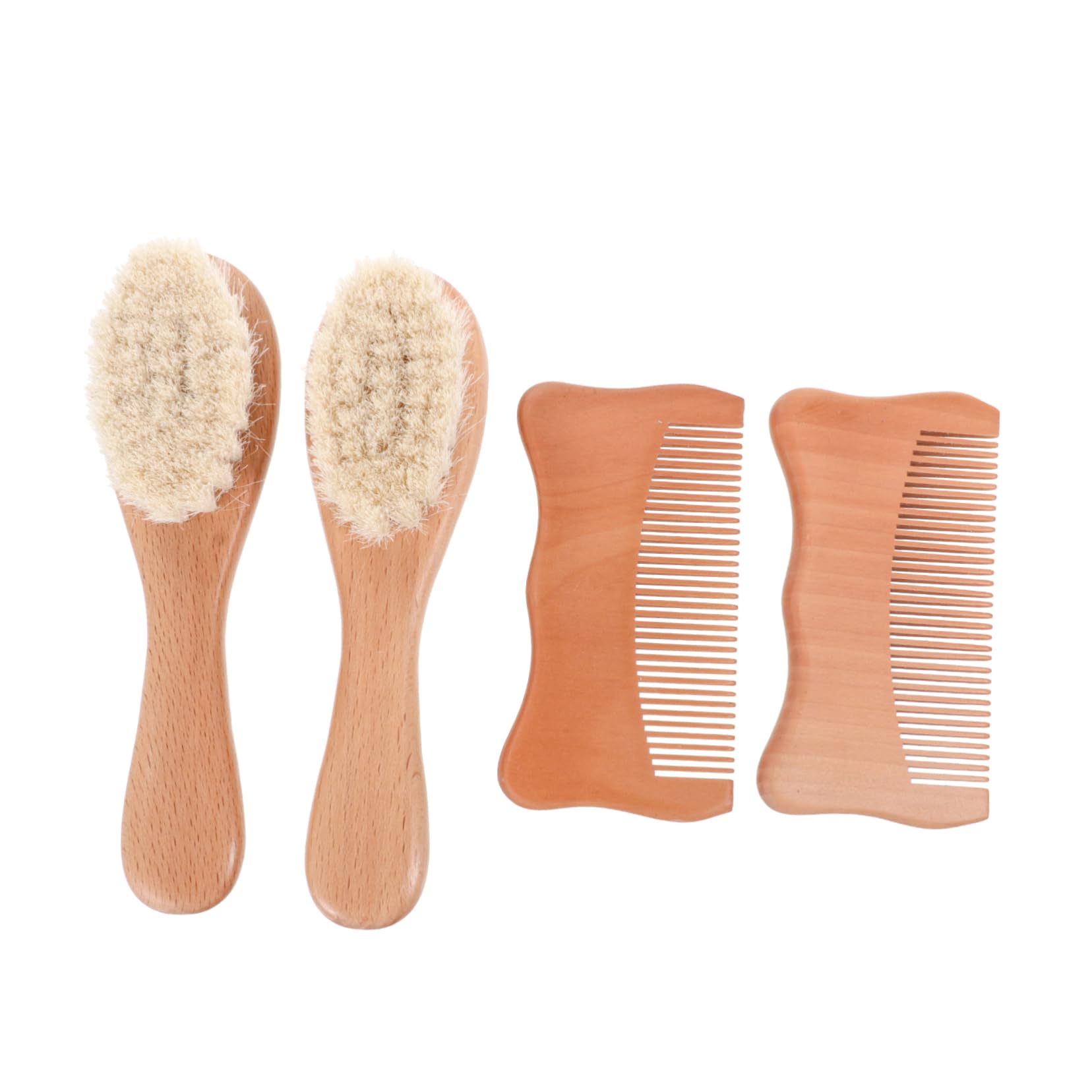 BIUDECO Baby Head Care Kit 4pcs Beech Wool Brush Set Cat Ear Comb Scalp Grooming Wood Woolen Safe for Infants