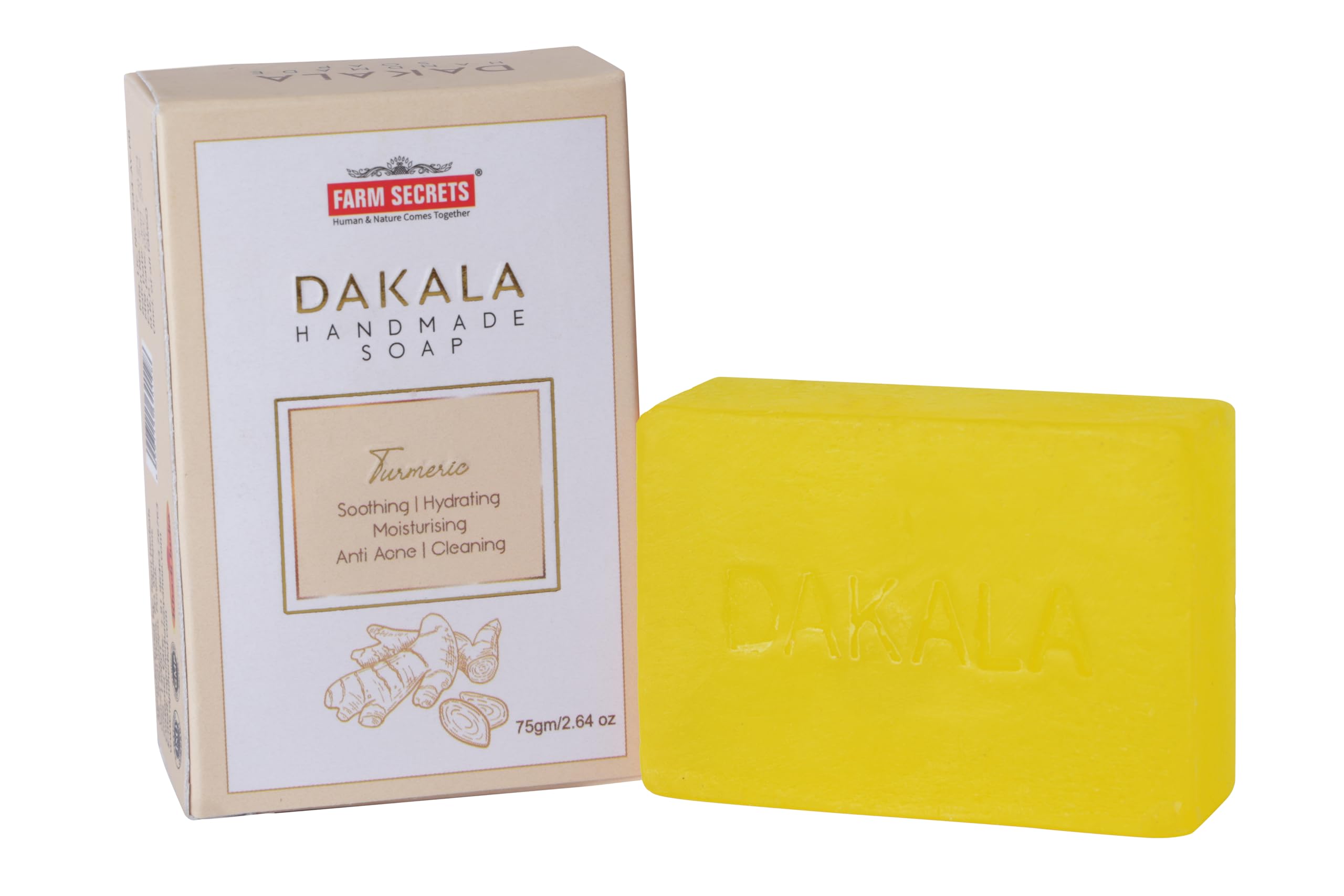 Farm Secrets Dakala Herbal Handmade Turmeric Soap – 75gm (Pack of 2) inc.Moisturizing,Natural and Handmade,Aloe Vera,Coconut Oil,Turmeric,Rose