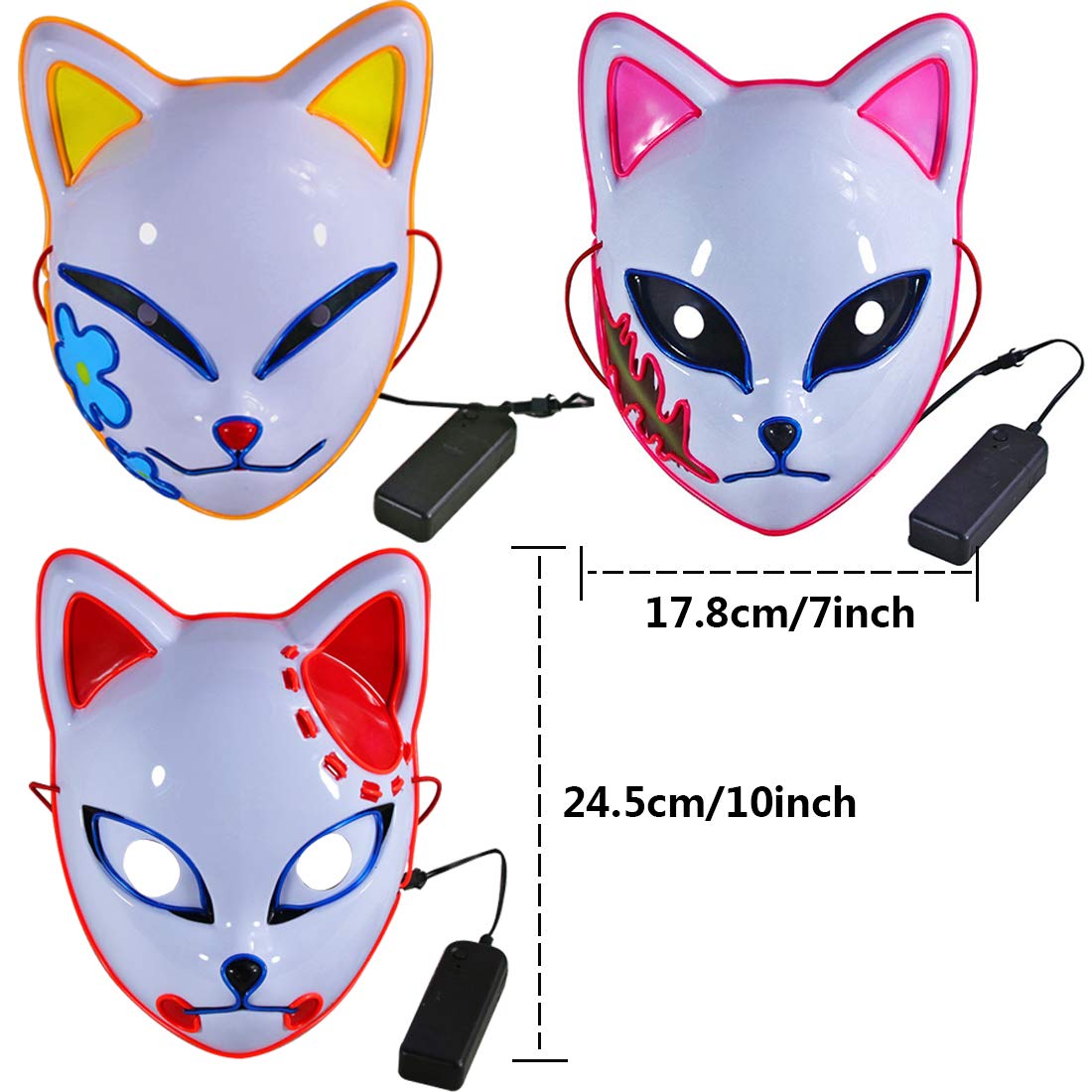 Sabito Tanjirou Makomo Demon Slayer Fox Cat Mask Replica LED Light Up Luminous Glowing Kimetsu