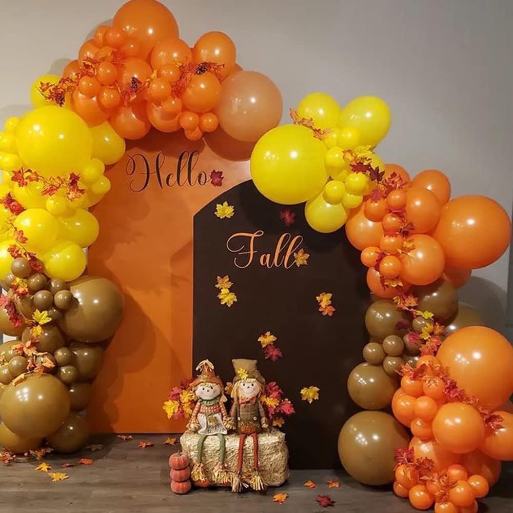 Fall Thanksgiving Balloon Arch Kit, 142Pcs Burnt Orange Burgundy Yellow Balloons with Maple Leaf Pumpkin Foil Balloons for Autumn Little Pumpkin Baby Shower Birthday Friendsgiving Party Decorations - Image 4