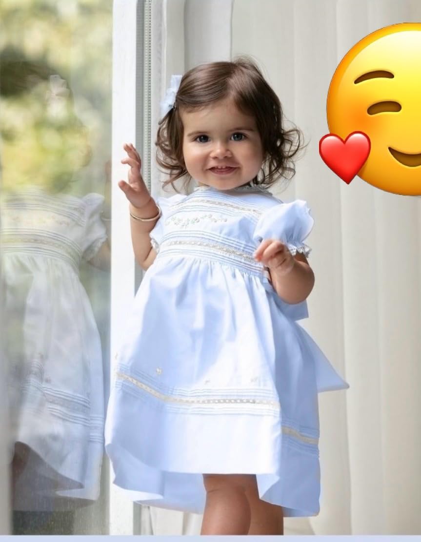 Feltman Brothers Baby Girls Blue Bullions Dress with Lace Trim 18 Months