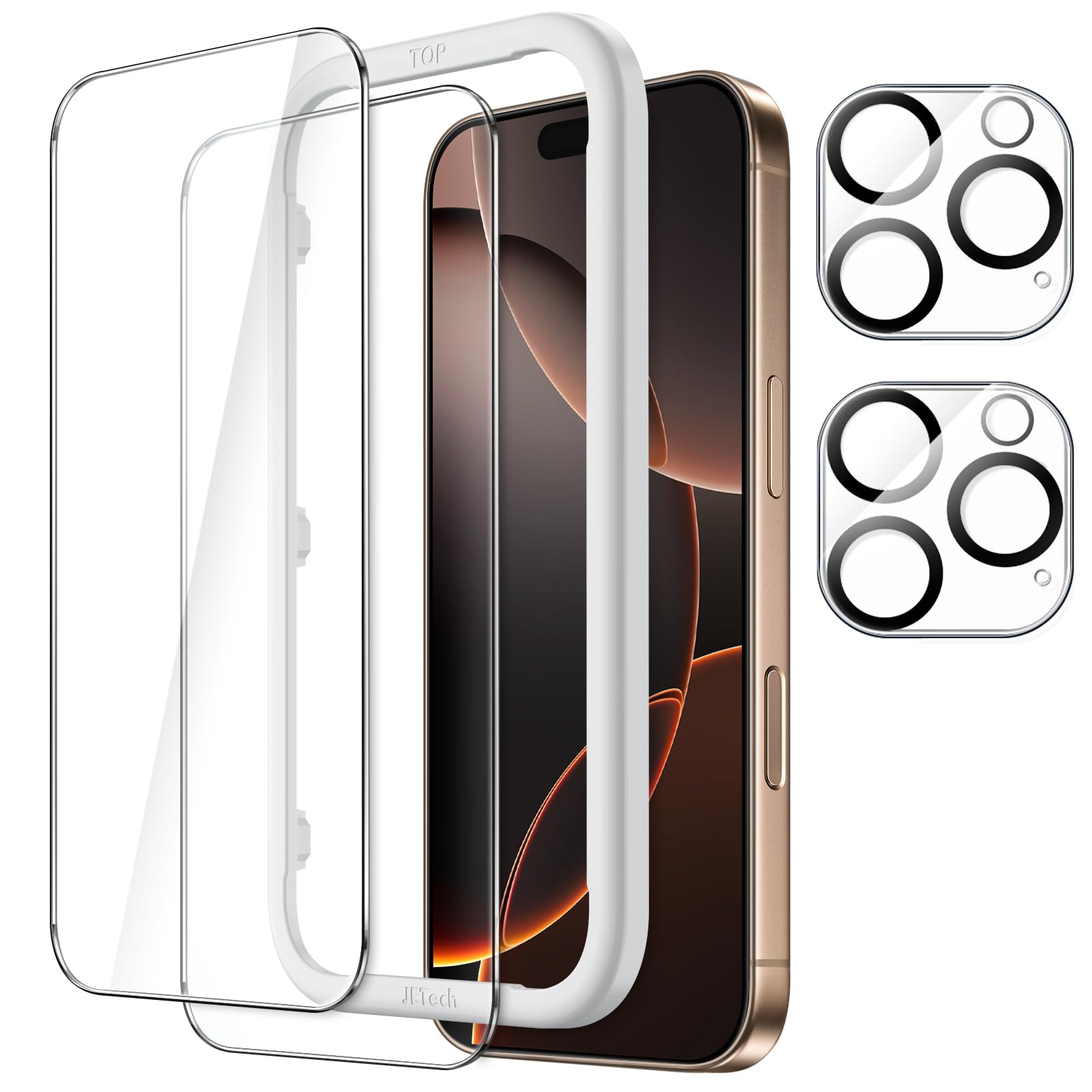 JETech iPhone 16 Pro Max 6.9 Inch Screen Protector + Camera Lens Film with Guide Border, Tempered Glass, HD Clear, 2 + 2 Pack