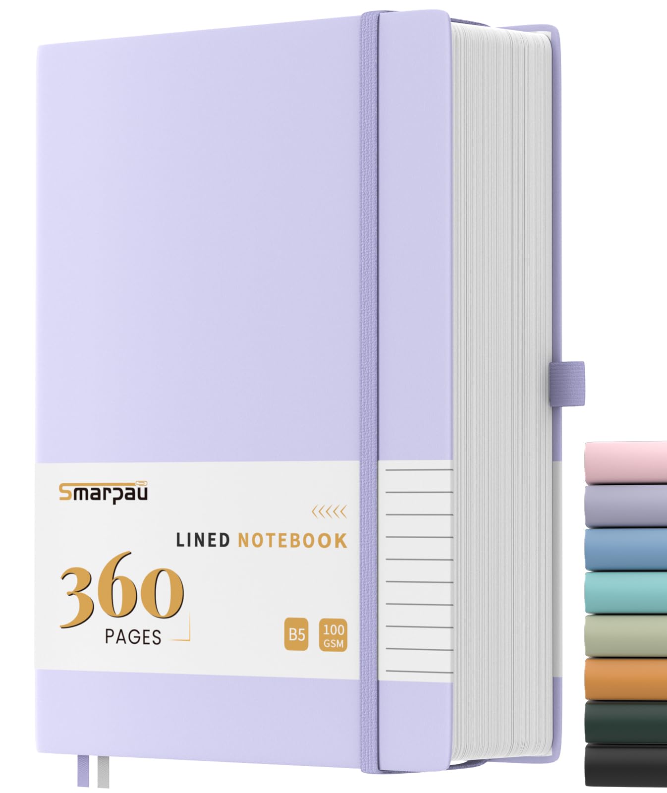 Smarpau B5 Lined Notebook, 360 Pages Softcover Leather Journals for Writing, 100gsm Thick Paper, Hardcover Notepad for Office School Work Women Men, 19 x 25cm - Purple