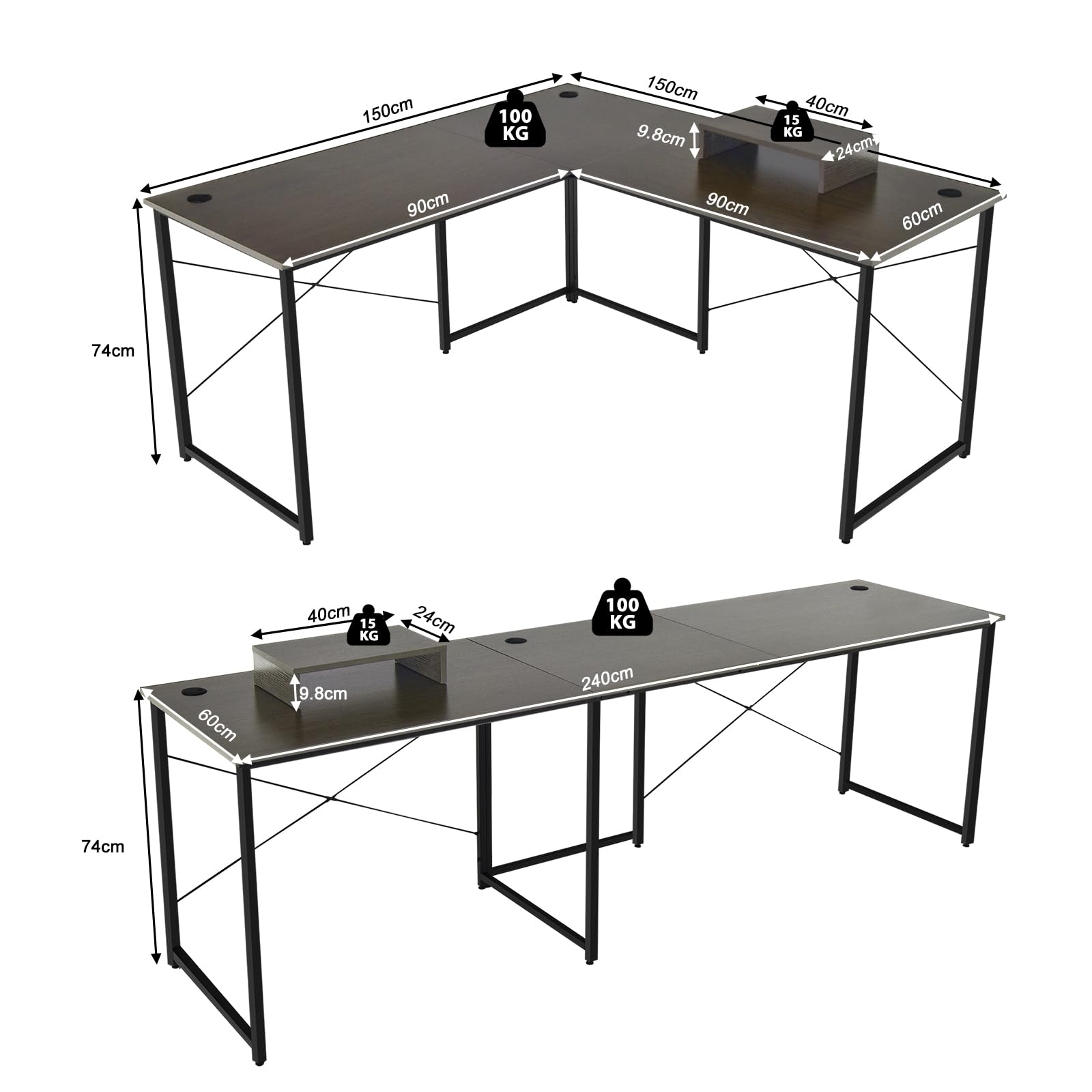 HOMCOM Computertafel kantoortafel speeltafel pc-tafel met lade wit