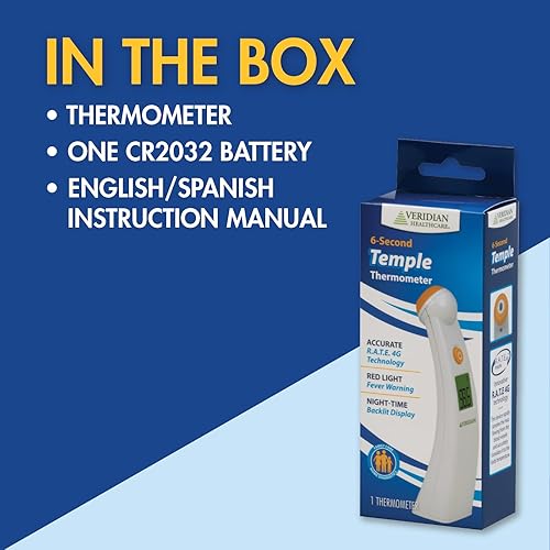 Miniatura 8 de Termómetro de templo Veridian | Mediciones infrarrojas | Lectura rápida de 6 segundos | Pantalla retroiluminada | Luz roja de alerta de fiebre | 1