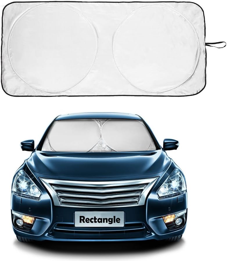 Rectangle Car Windshield Sun Shade Compact Nylon Sunshade, Foldable Reflective Sun Visor, Block UV Rays,Fits Various Sizes(Large 63 x 33.8 inches)