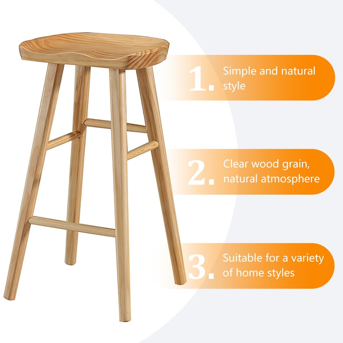 Set Di 1 Sgabelli Da Bar, Sgabello Cucina Con Legno Massello, Sgabelli Alti Moderni, Sedie Alte Con Gambe In Legno Con Poggiapiedi, Superficie Di Seduta Ergonomica Per Cucina Isola Sala Da Pranzo(Teak
