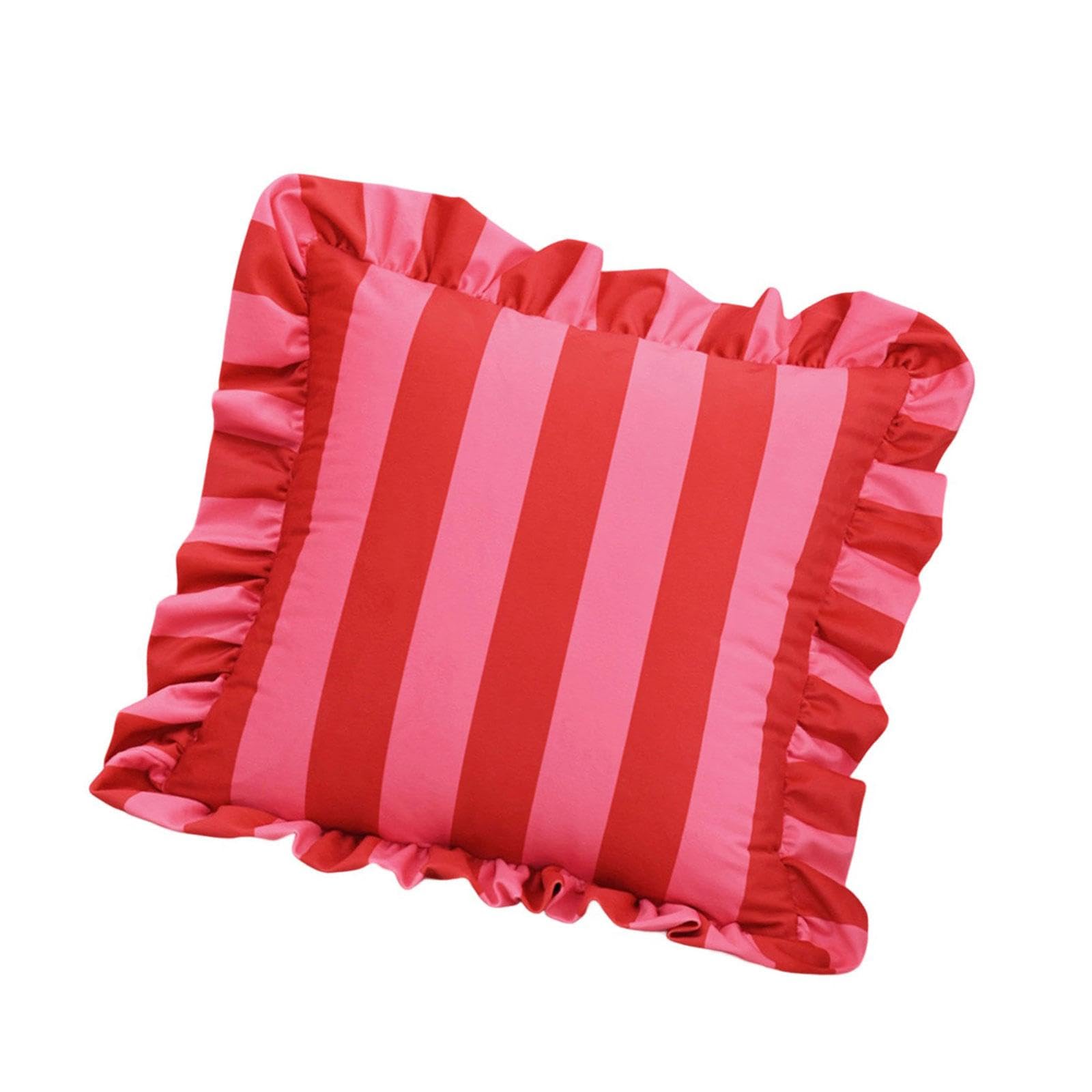 Linvimia D Ecorative Ruffle Trim Pillowcase Velvets Stripe Design Square Throw Pillow Cover Cushion Cover Sofa Bedroom Accent Stripe Pillowcase