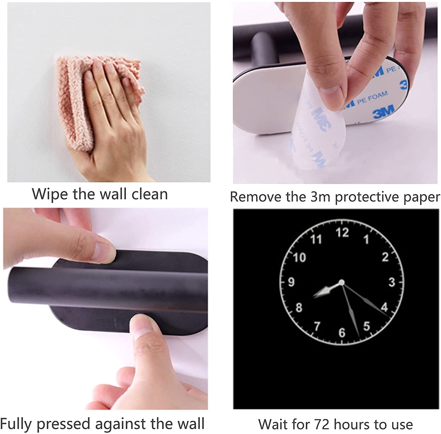Barre Porte-Serviettes adhésive Murale pour Salle de Bain ou Cuisine, sans perçage, Support de Suspension en Acier Inoxydable (Noir)