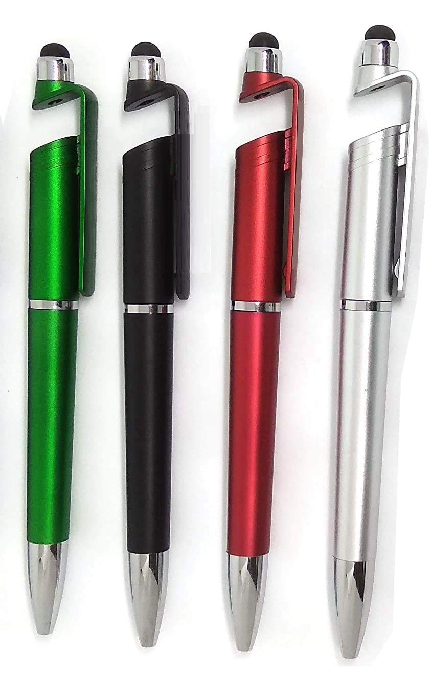 e-sk 3 in 1 Stylish Writing Pen Mutipurpose with Mobile Stand Holder Compatible Captive Use for all Android Touch Screen Smart Phones and Tablets Multicolor (Pack of 4)