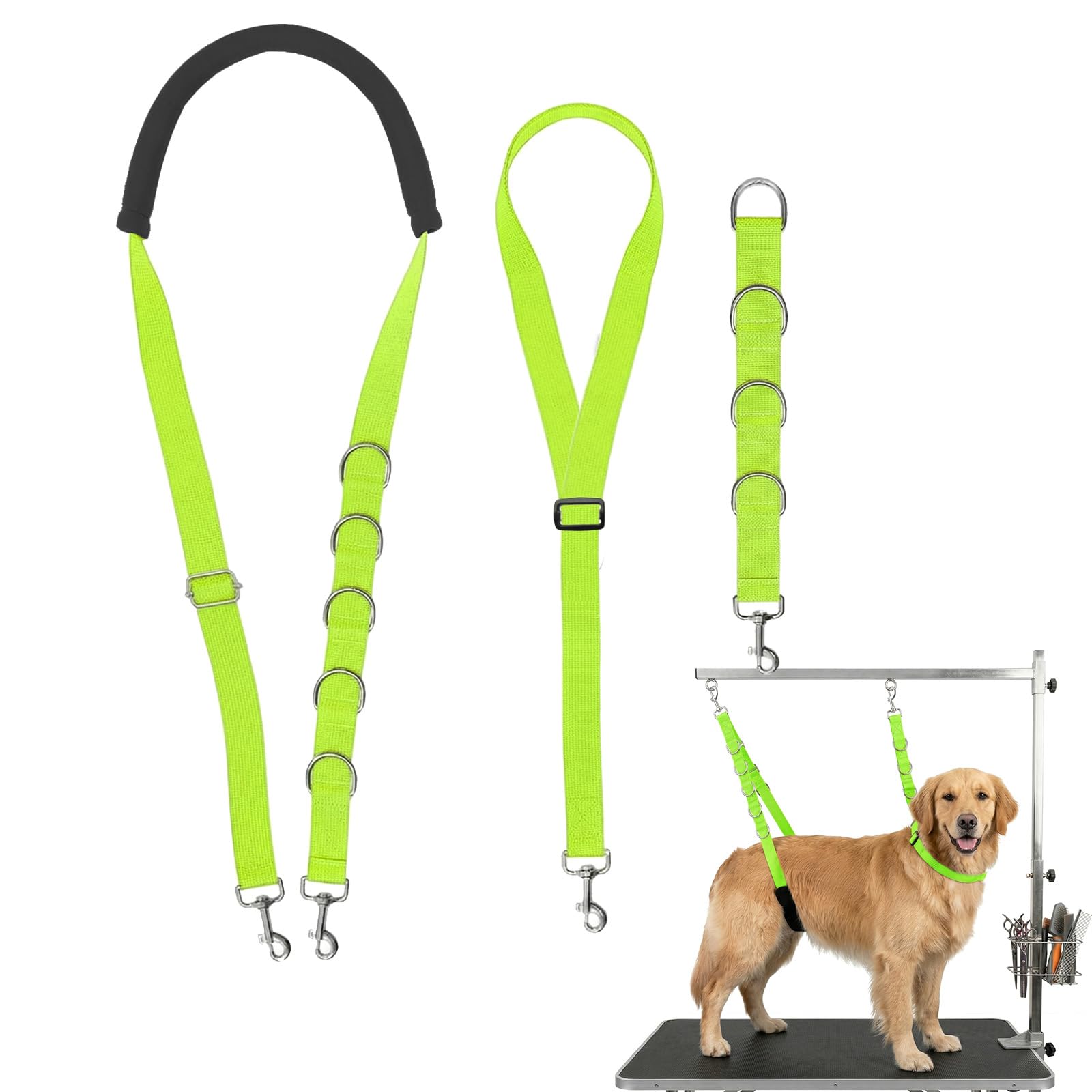 3Pcs Dog Grooming Harness, Adjustable Cat Dog Grooming Restraint Loop Noose, Nylon Dogs Belly Strap with D-Rings Restraint for Small Medium Dogs Cats Bathing (Green, M)
