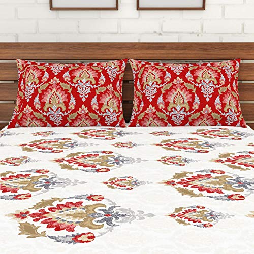 Image of Spaces 100% Cotton Fitted Sheets with Pillow Cover Soft Feel Skin Safe Breathable 144 Tc Red