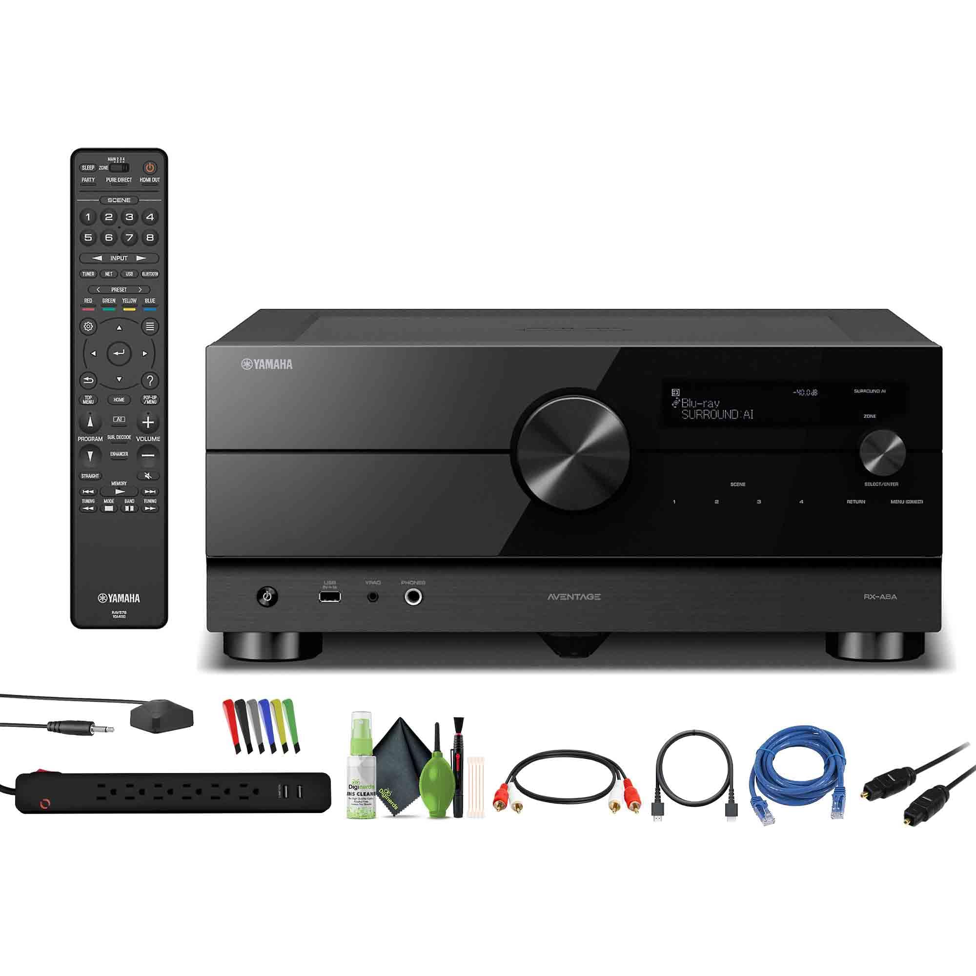 Yamaha AVENTAGE RX-A6A 9.2-Channel Surround Sound Network AV Receiver MusicCast Built-in Wi-Fi and Bluetooth Streaming Home Theater System Bundle with Accessories